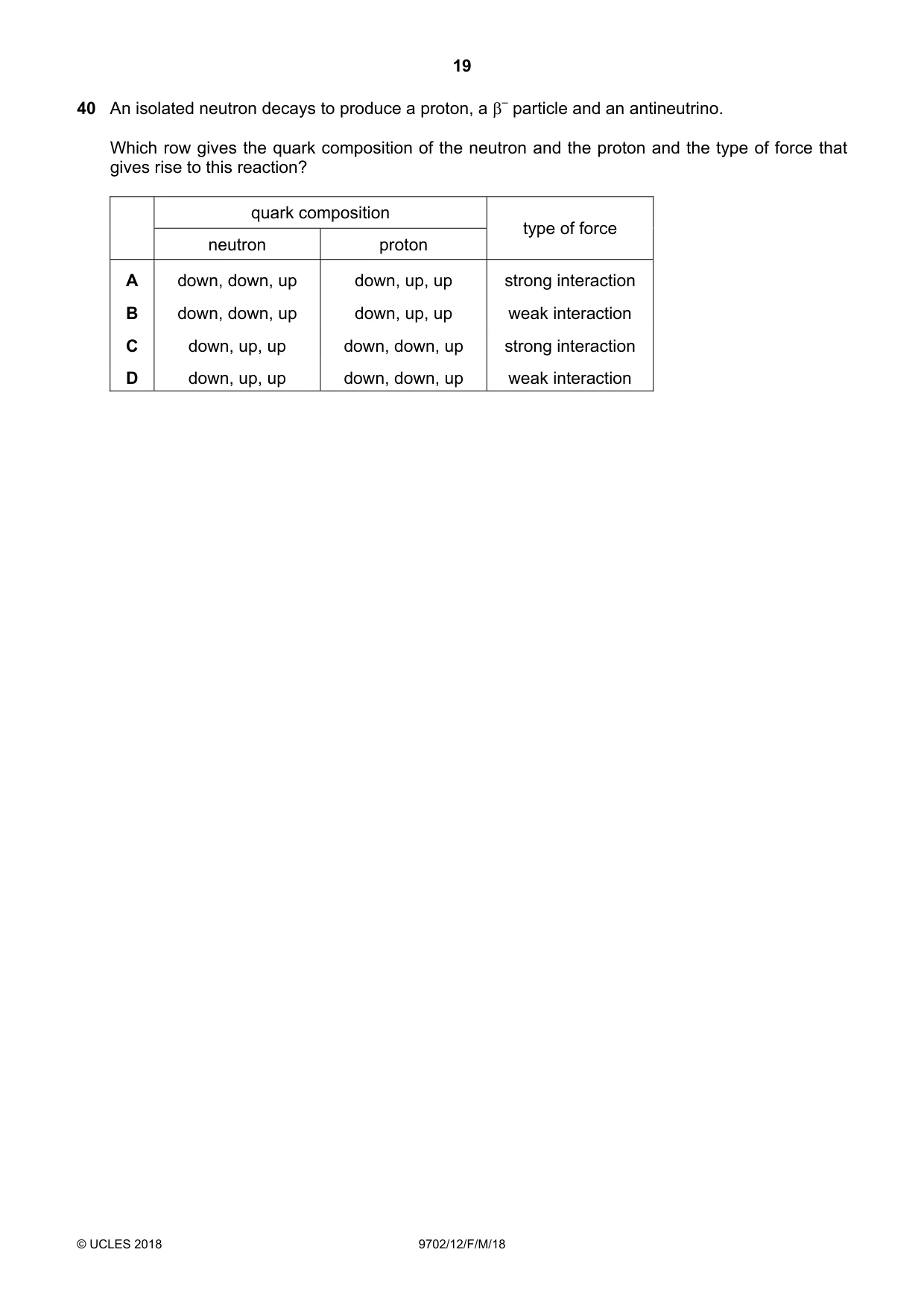 Cambridge A Level Physics 9702 2018 Feb/March Paper 1 · Variant 2 question paper, page 19 of 20