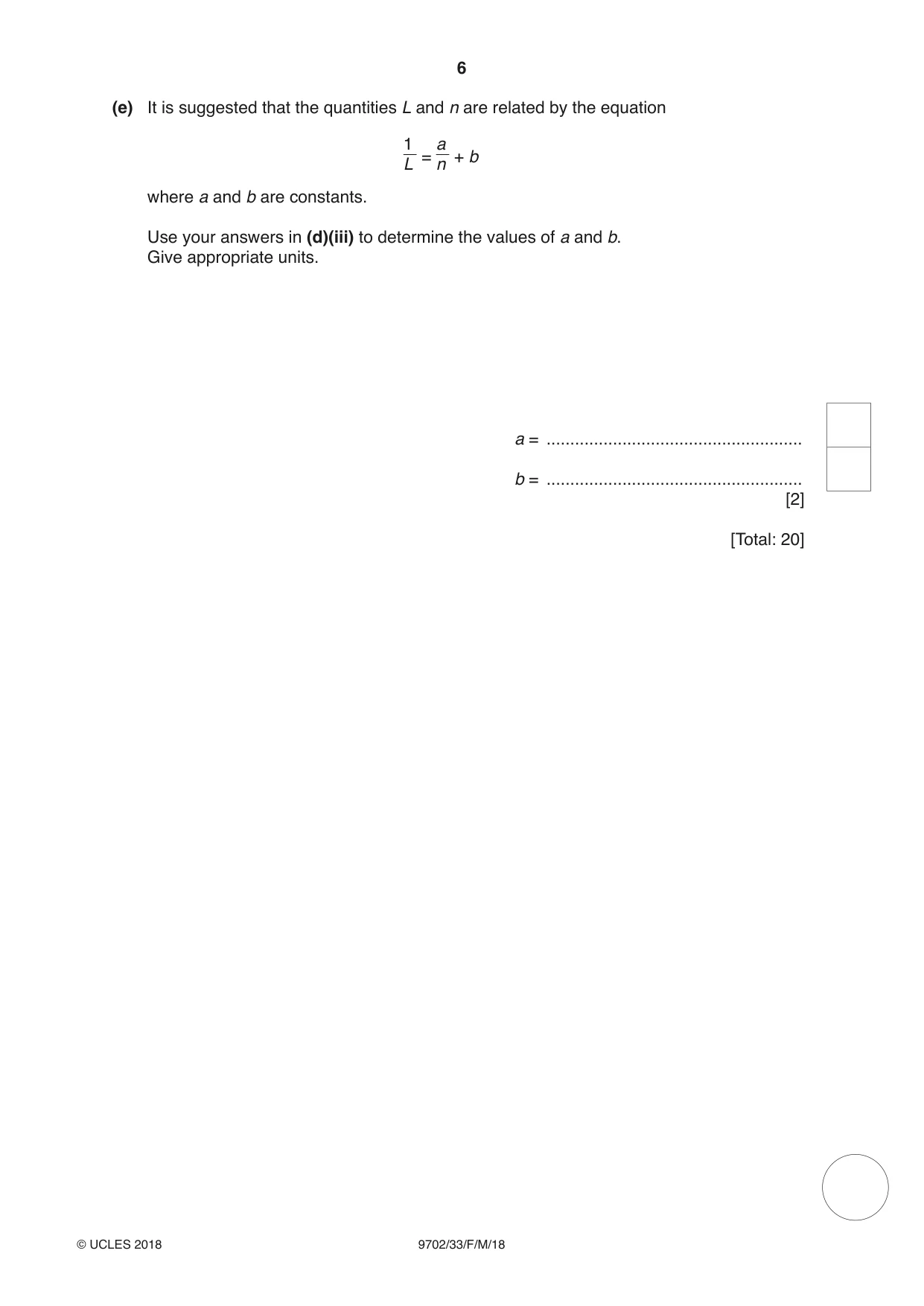 Cambridge A Level Physics 9702 2018 Feb/March Paper 3 · Variant 3 question paper, page 6 of 12