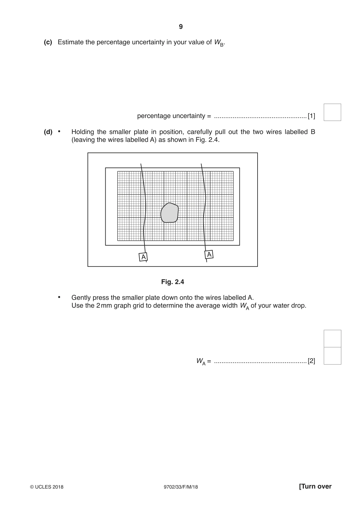 Cambridge A Level Physics 9702 2018 Feb/March Paper 3 · Variant 3 question paper, page 9 of 12