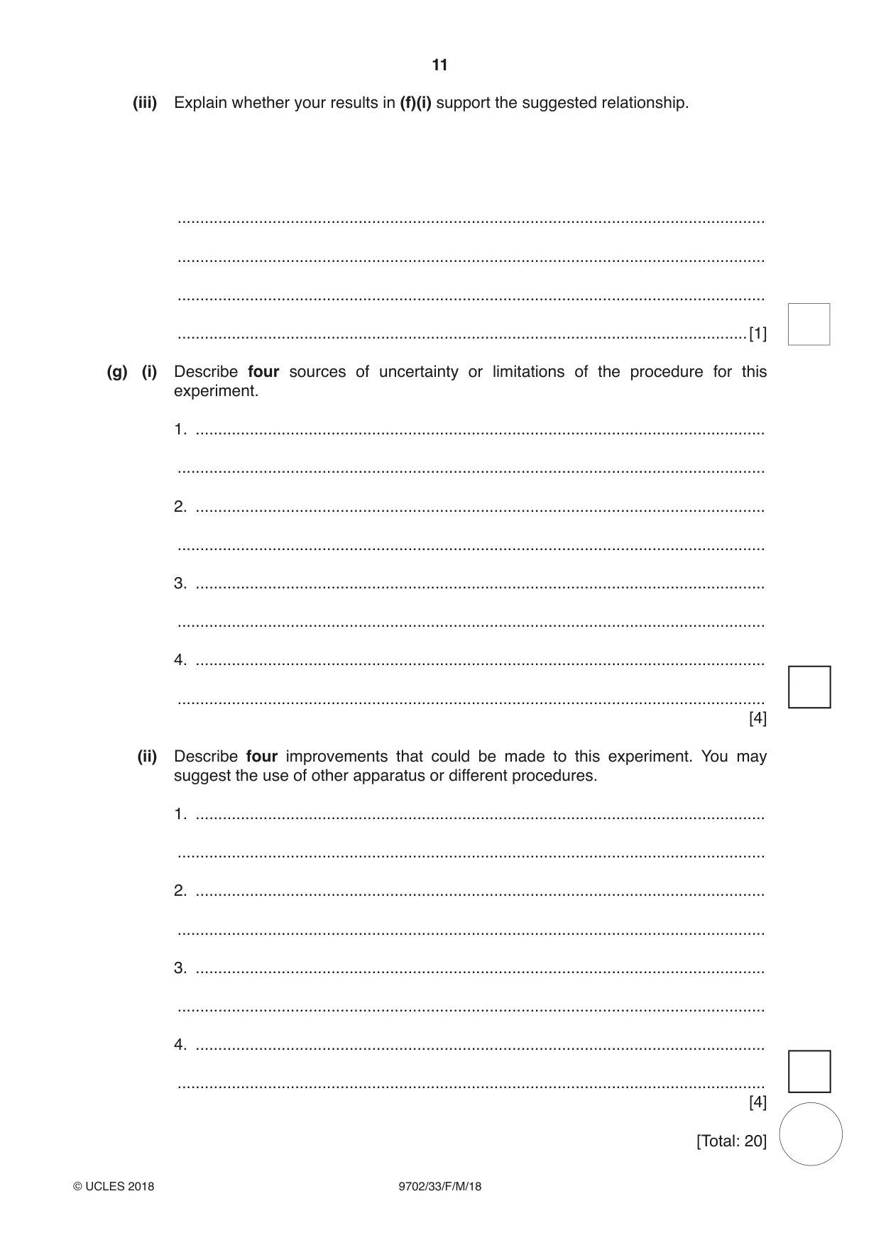 Cambridge A Level Physics 9702 2018 Feb/March Paper 3 · Variant 3 question paper, page 11 of 12