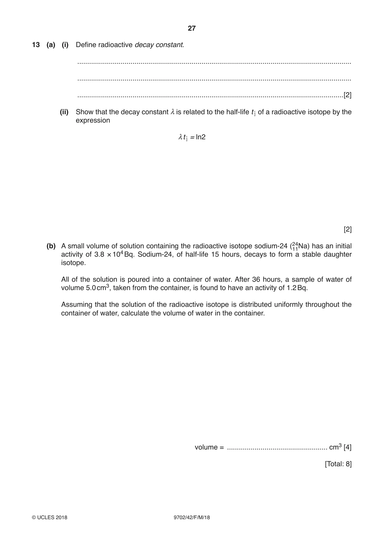 Cambridge A Level Physics 9702 2018 Feb/March Paper 4 · Variant 2 question paper, page 27 of 28