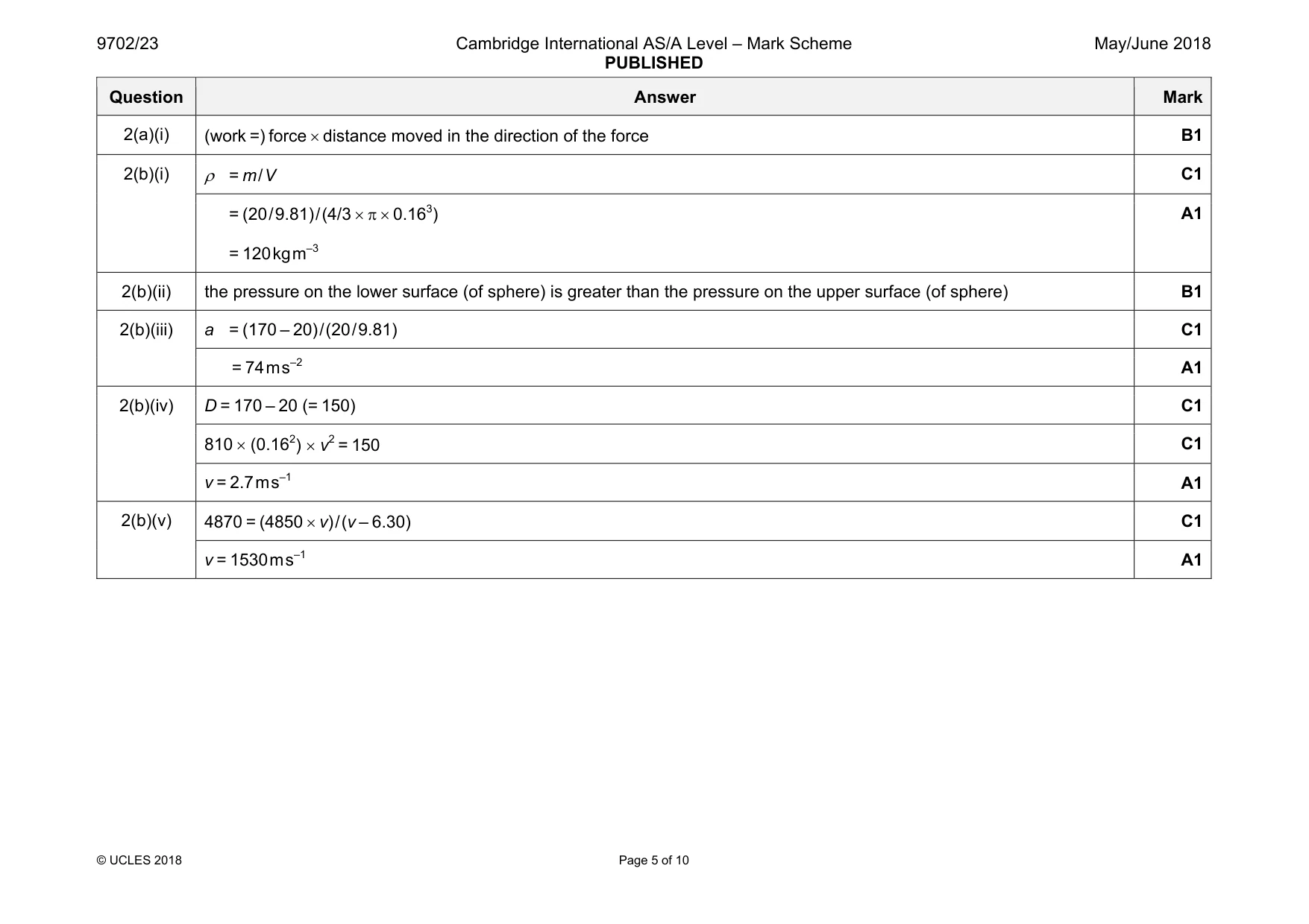 Mark scheme, page 5 of 10