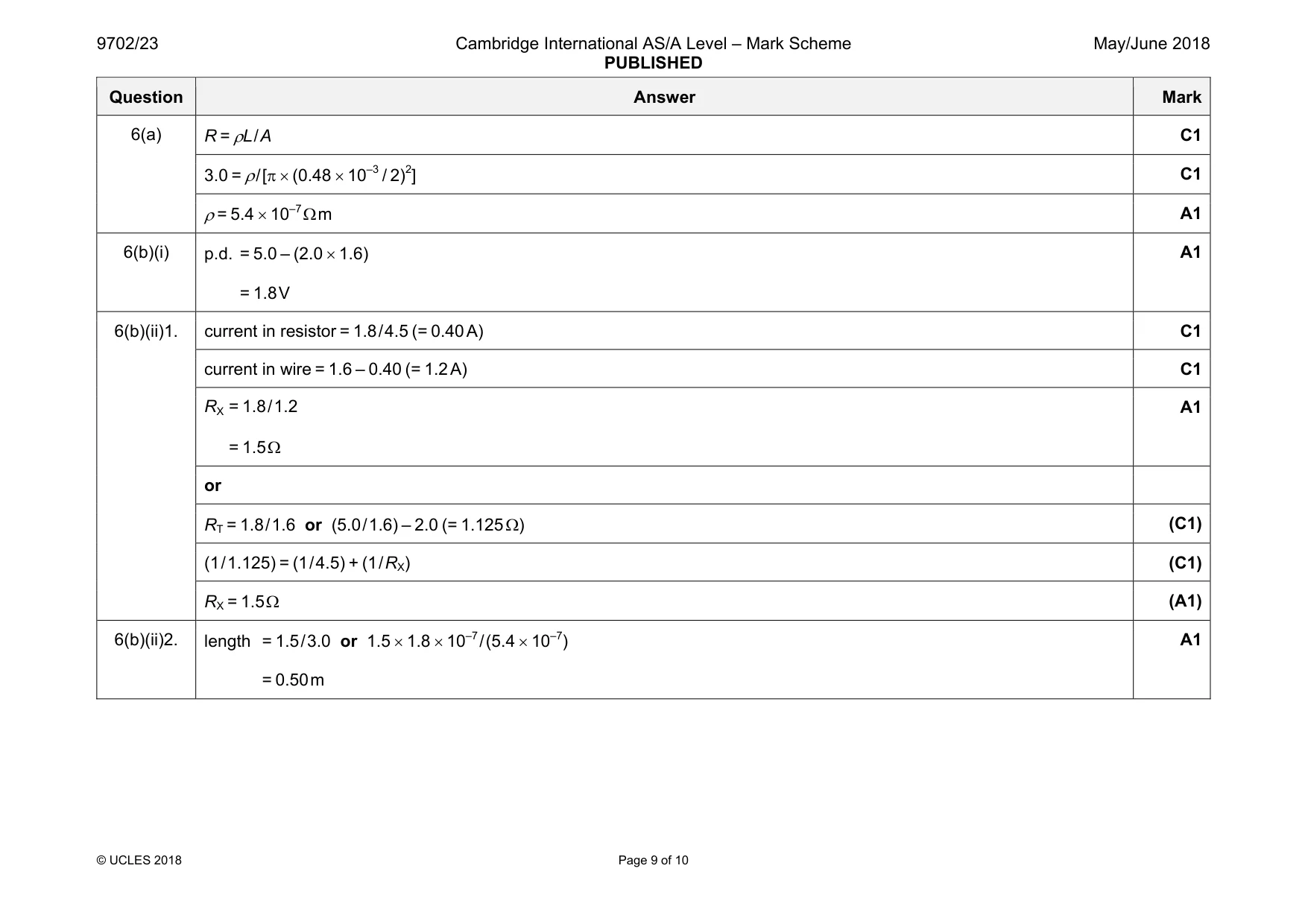 Mark scheme, page 9 of 10