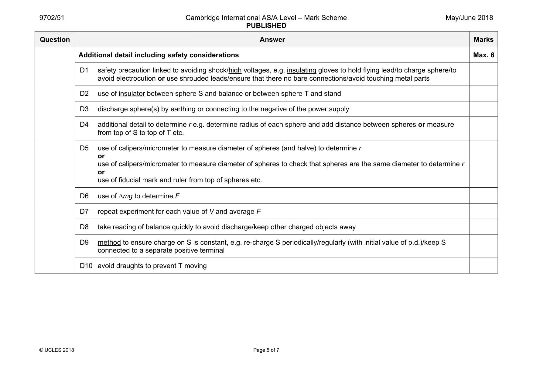 Mark scheme, page 5 of 7