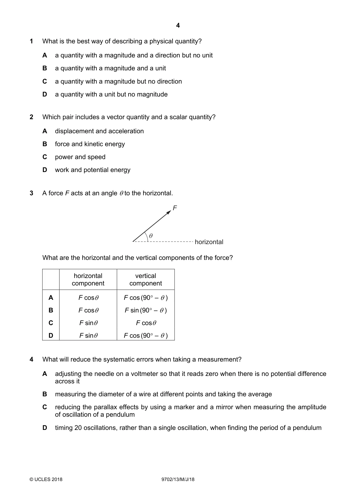 Cambridge A Level Physics 9702 2018 May/June Paper 1 · Variant 3 question paper, page 4 of 20