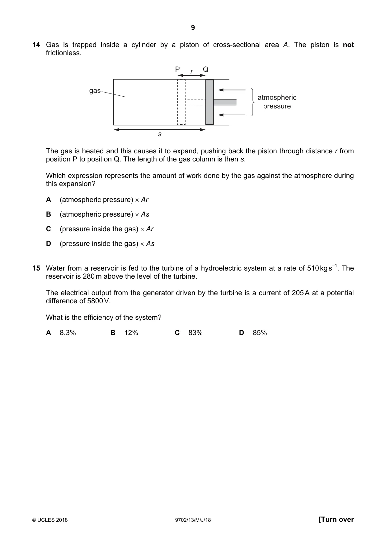 Cambridge A Level Physics 9702 2018 May/June Paper 1 · Variant 3 question paper, page 9 of 20