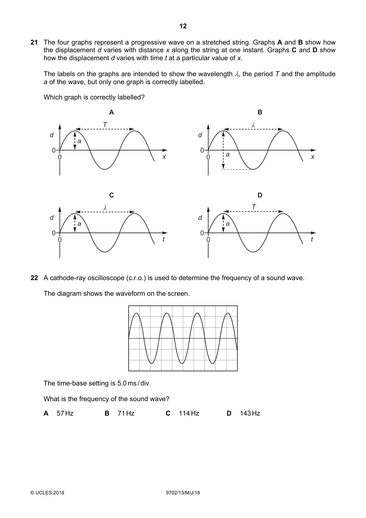 Cambridge A Level Physics 9702 2018 May/June Paper 1 · Variant 3 question paper, page 12 of 20