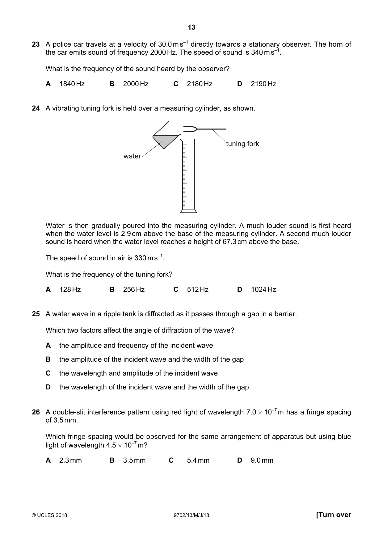 Cambridge A Level Physics 9702 2018 May/June Paper 1 · Variant 3 question paper, page 13 of 20