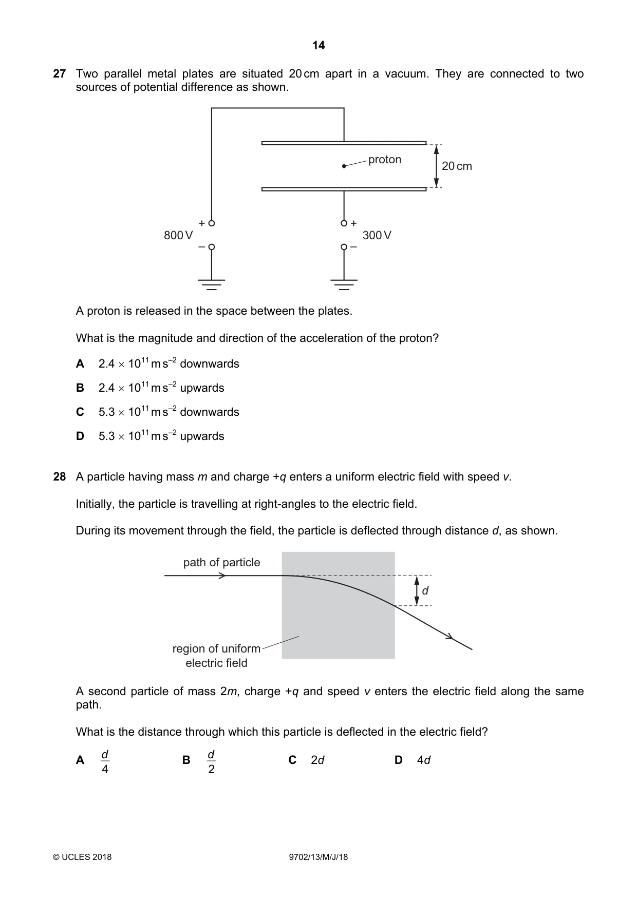 Cambridge A Level Physics 9702 2018 May/June Paper 1 · Variant 3 question paper, page 14 of 20