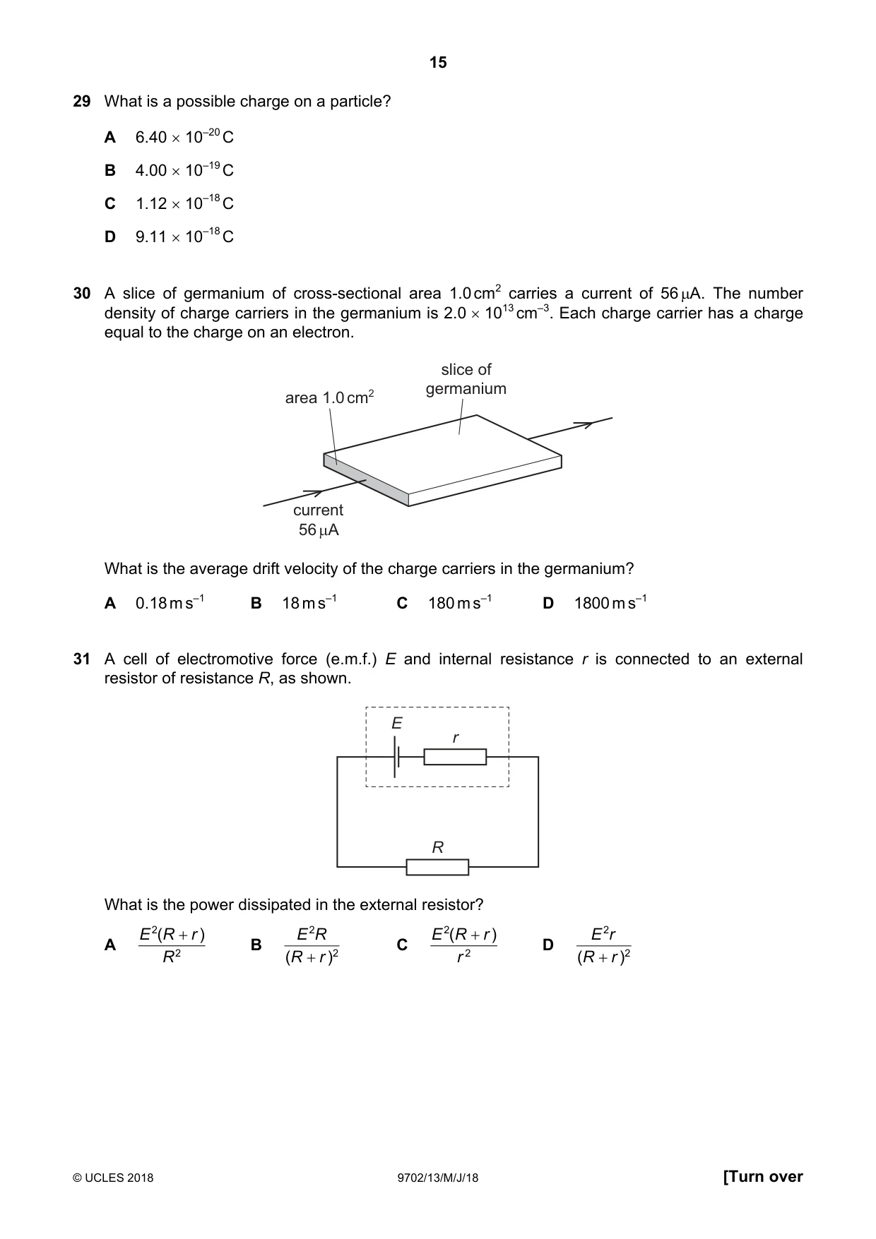 Cambridge A Level Physics 9702 2018 May/June Paper 1 · Variant 3 question paper, page 15 of 20