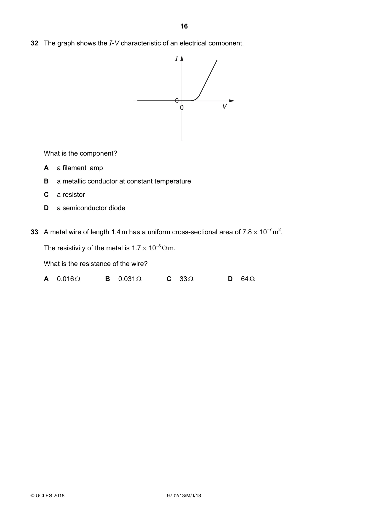 Cambridge A Level Physics 9702 2018 May/June Paper 1 · Variant 3 question paper, page 16 of 20