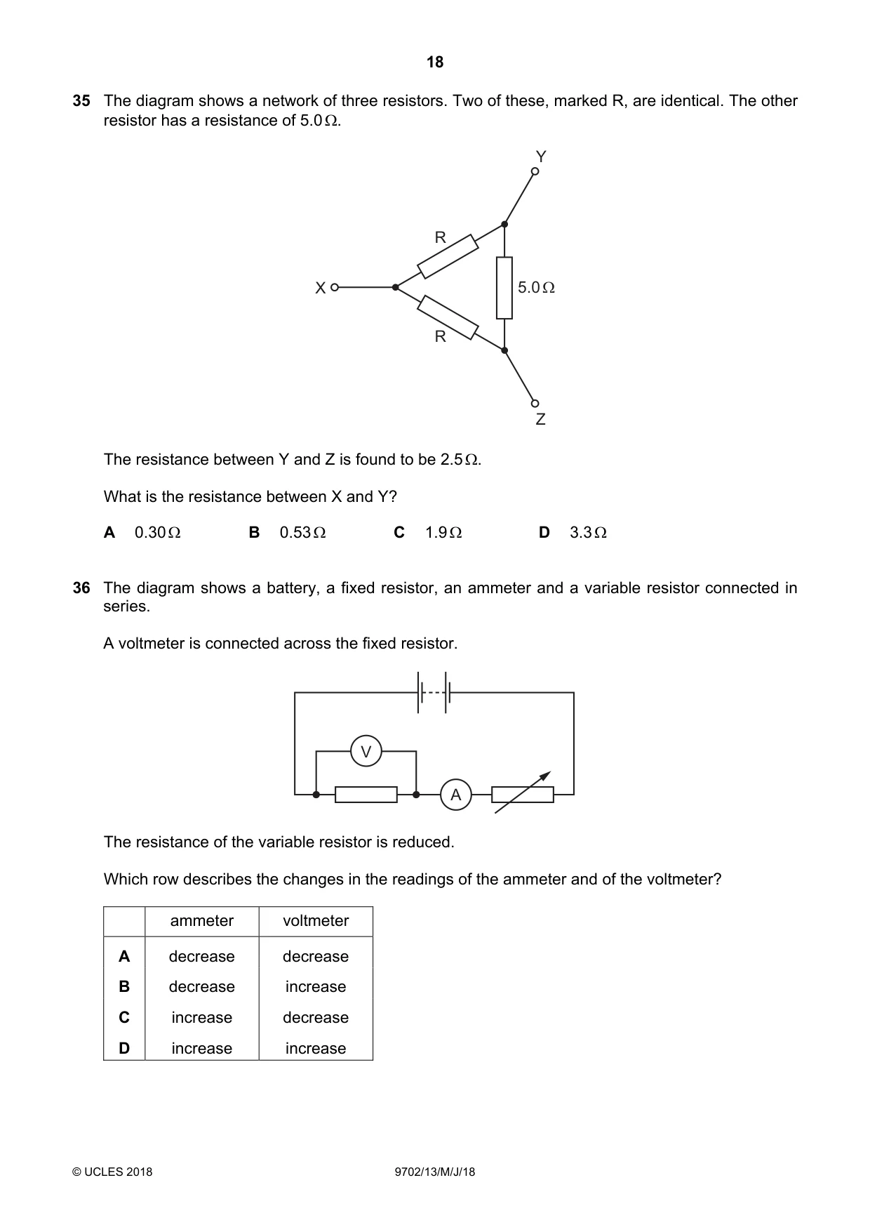 Cambridge A Level Physics 9702 2018 May/June Paper 1 · Variant 3 question paper, page 18 of 20