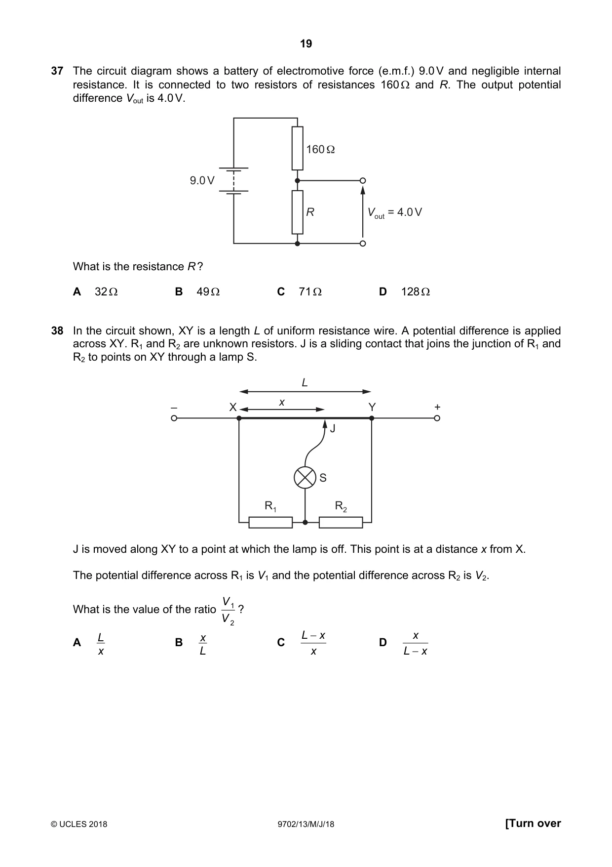 Cambridge A Level Physics 9702 2018 May/June Paper 1 · Variant 3 question paper, page 19 of 20