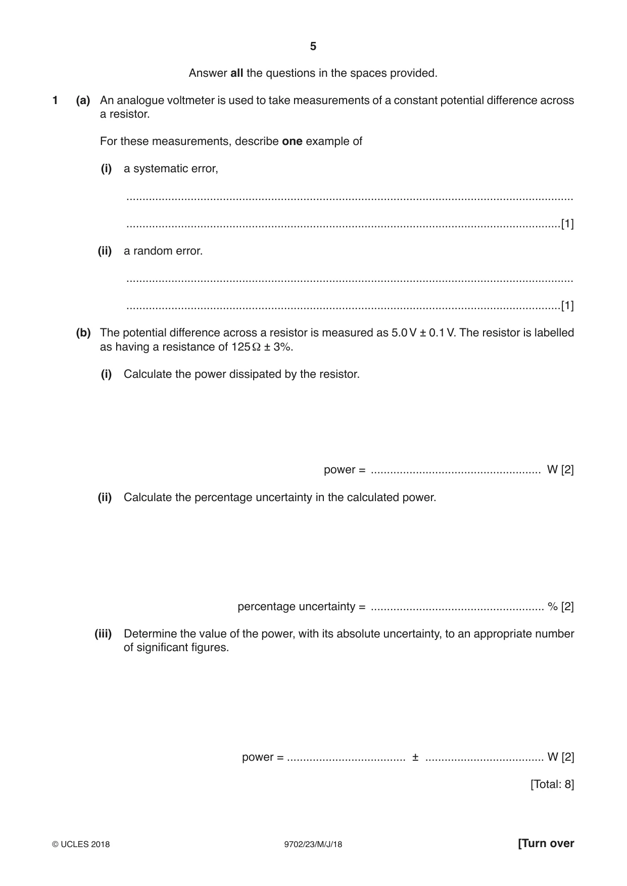 Cambridge A Level Physics 9702 2018 May/June Paper 2 · Variant 3 question paper, page 5 of 16