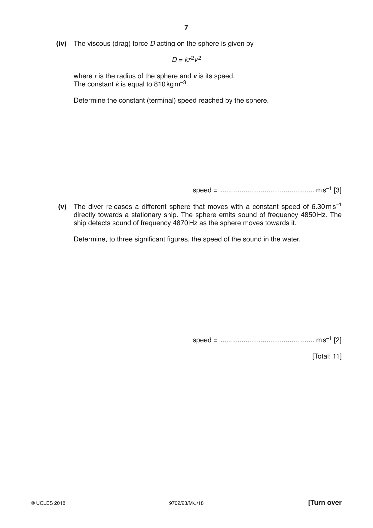 Cambridge A Level Physics 9702 2018 May/June Paper 2 · Variant 3 question paper, page 7 of 16