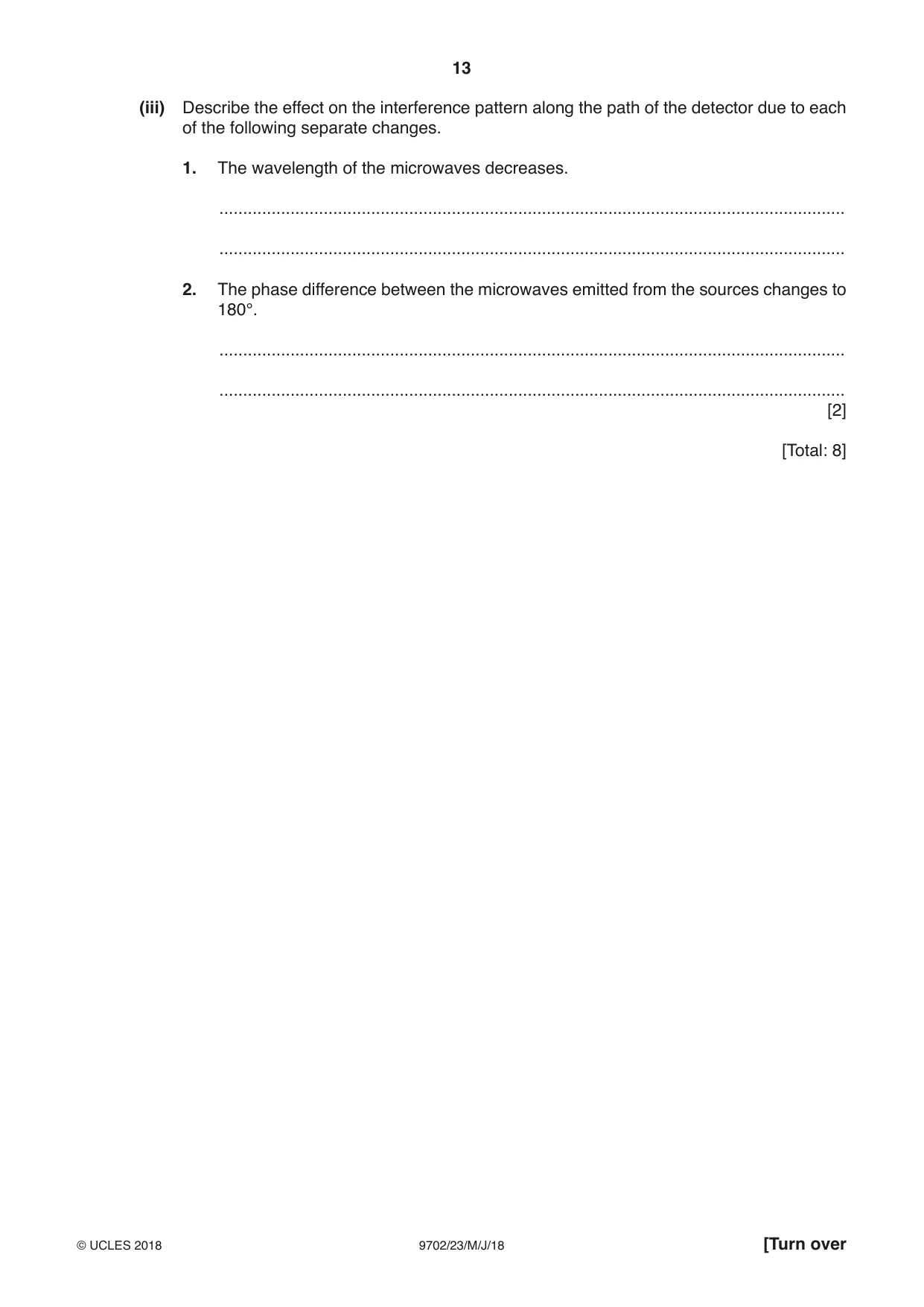 Cambridge A Level Physics 9702 2018 May/June Paper 2 · Variant 3 question paper, page 13 of 16