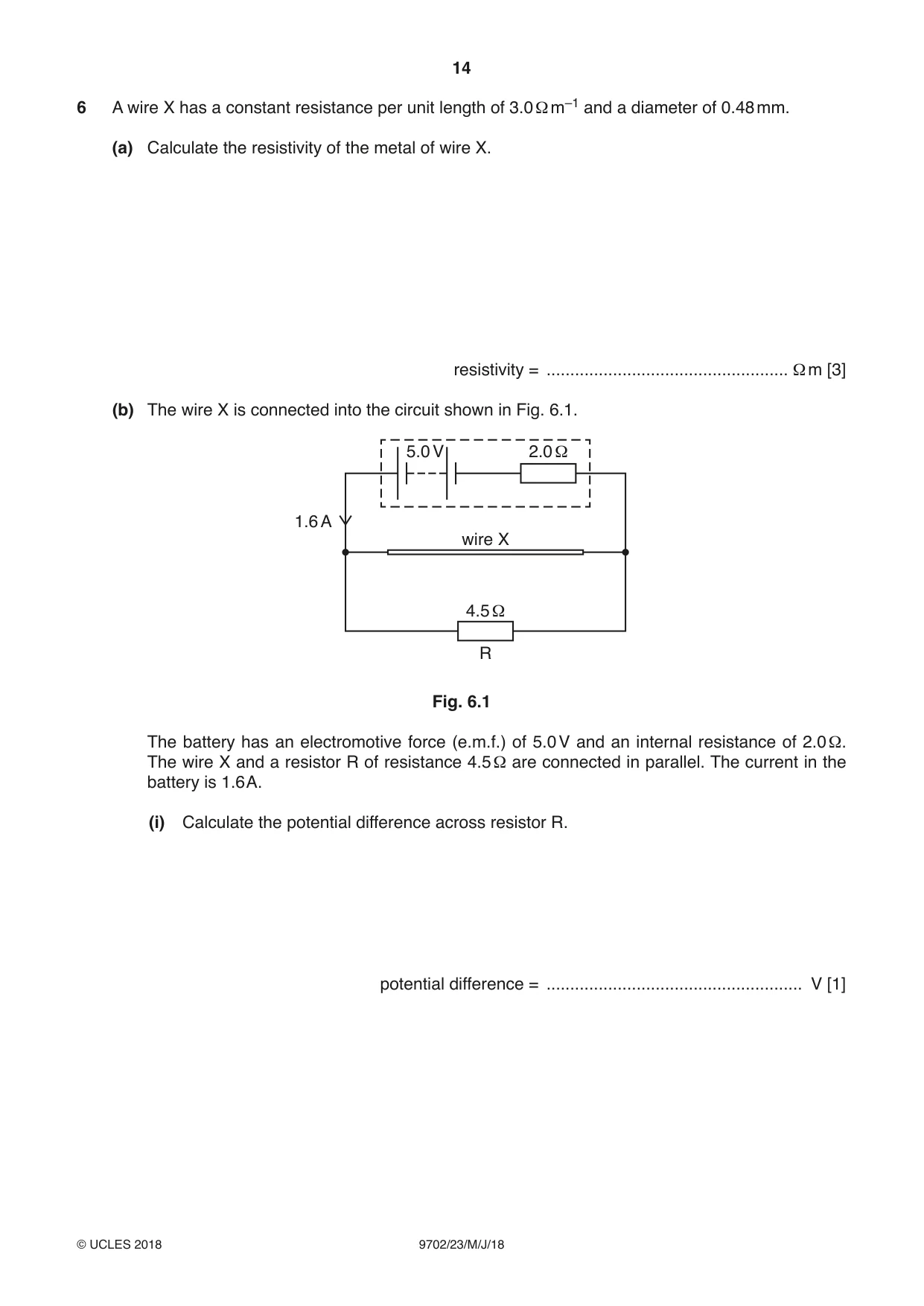 Cambridge A Level Physics 9702 2018 May/June Paper 2 · Variant 3 question paper, page 14 of 16