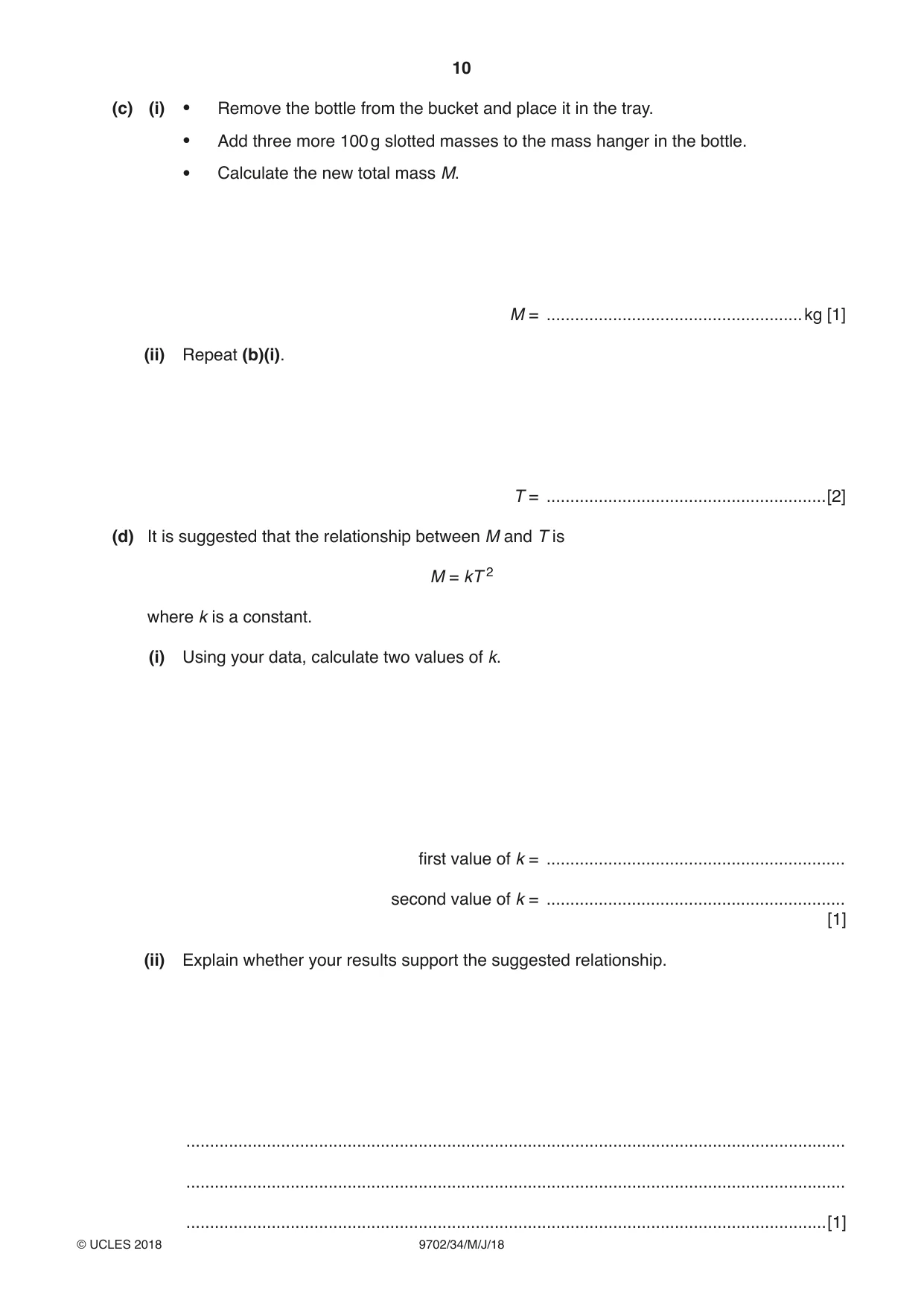 Cambridge A Level Physics 9702 2018 May/June Paper 3 · Variant 4 question paper, page 10 of 12