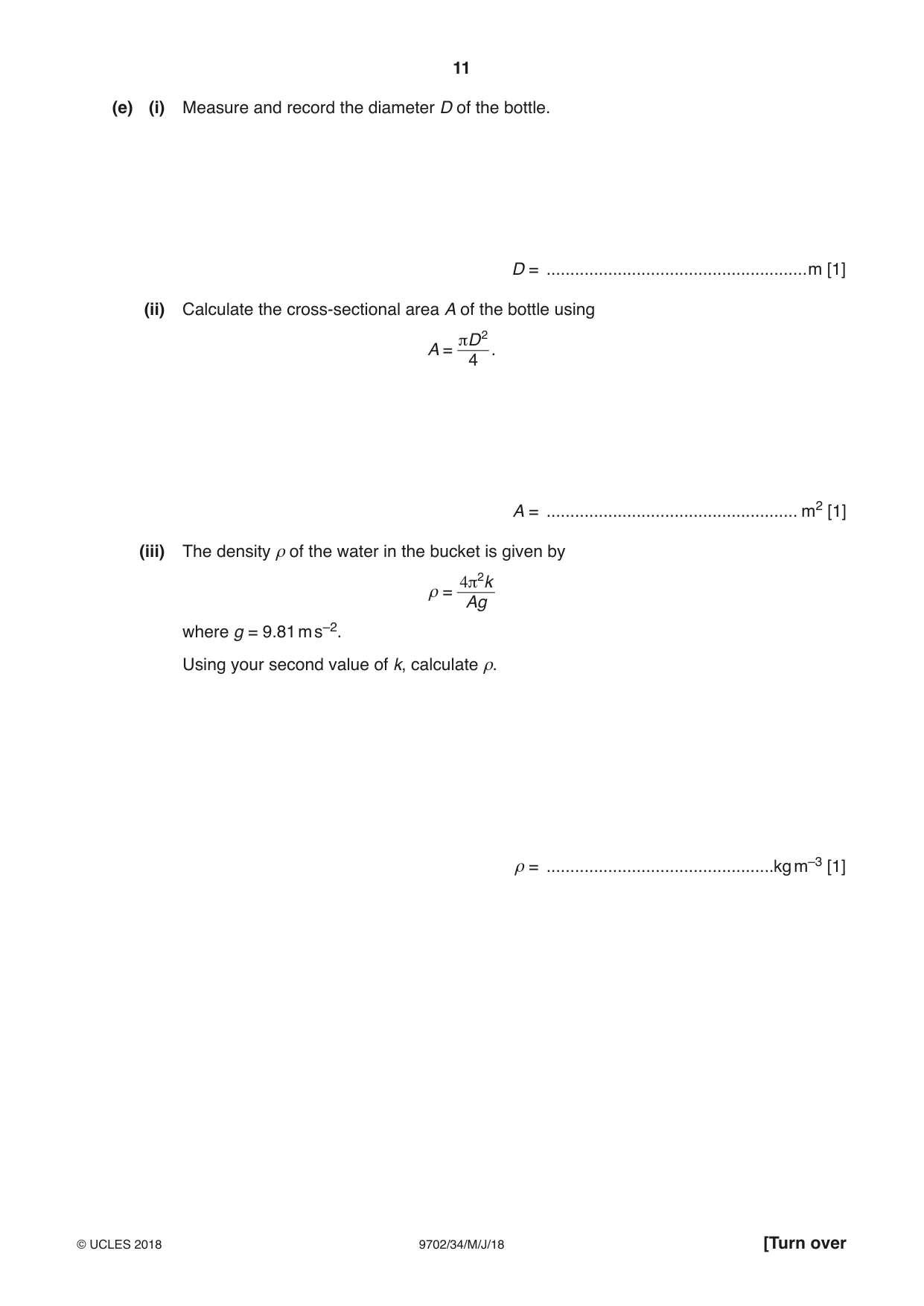 Cambridge A Level Physics 9702 2018 May/June Paper 3 · Variant 4 question paper, page 11 of 12