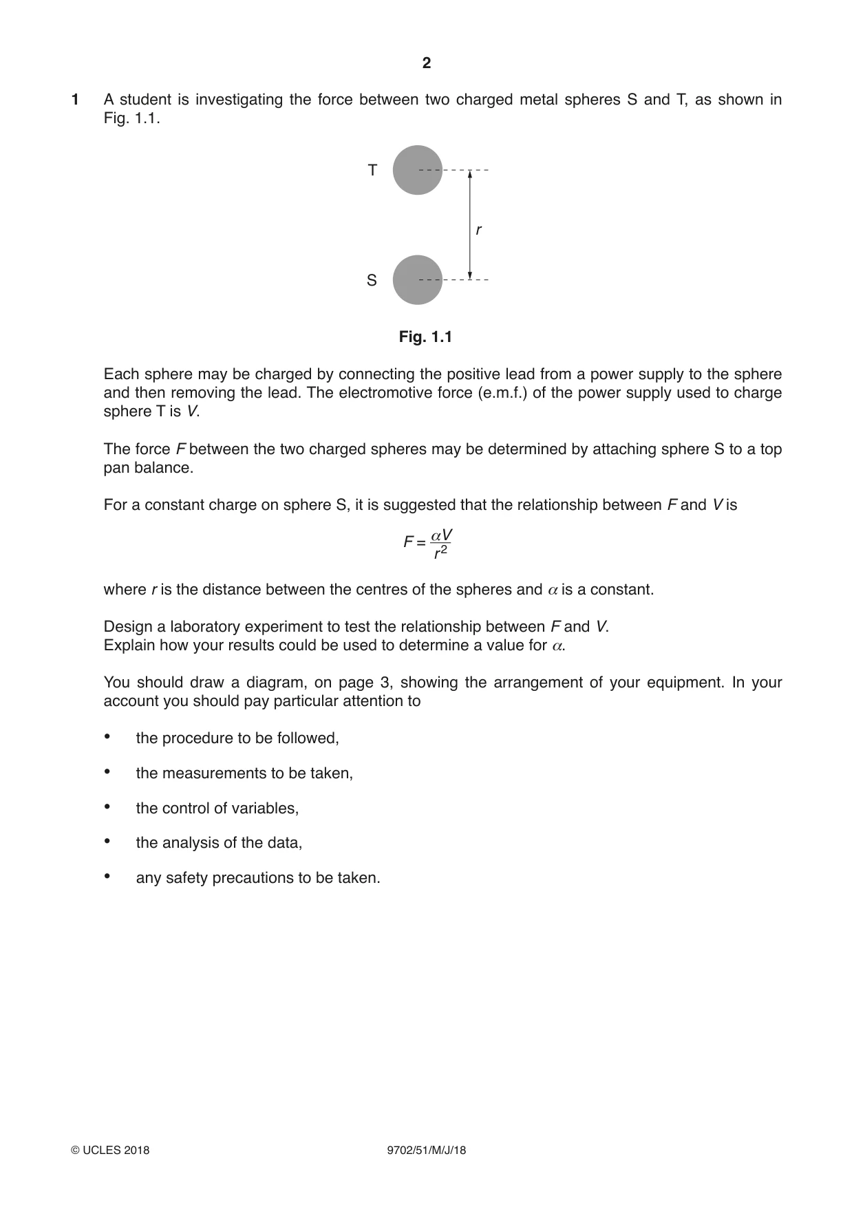 Cambridge A Level Physics 9702 2018 May/June Paper 5 · Variant 1 question paper, page 2 of 8