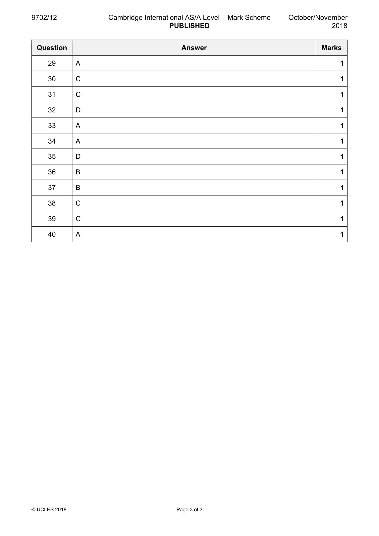 Mark scheme, page 3 of 3