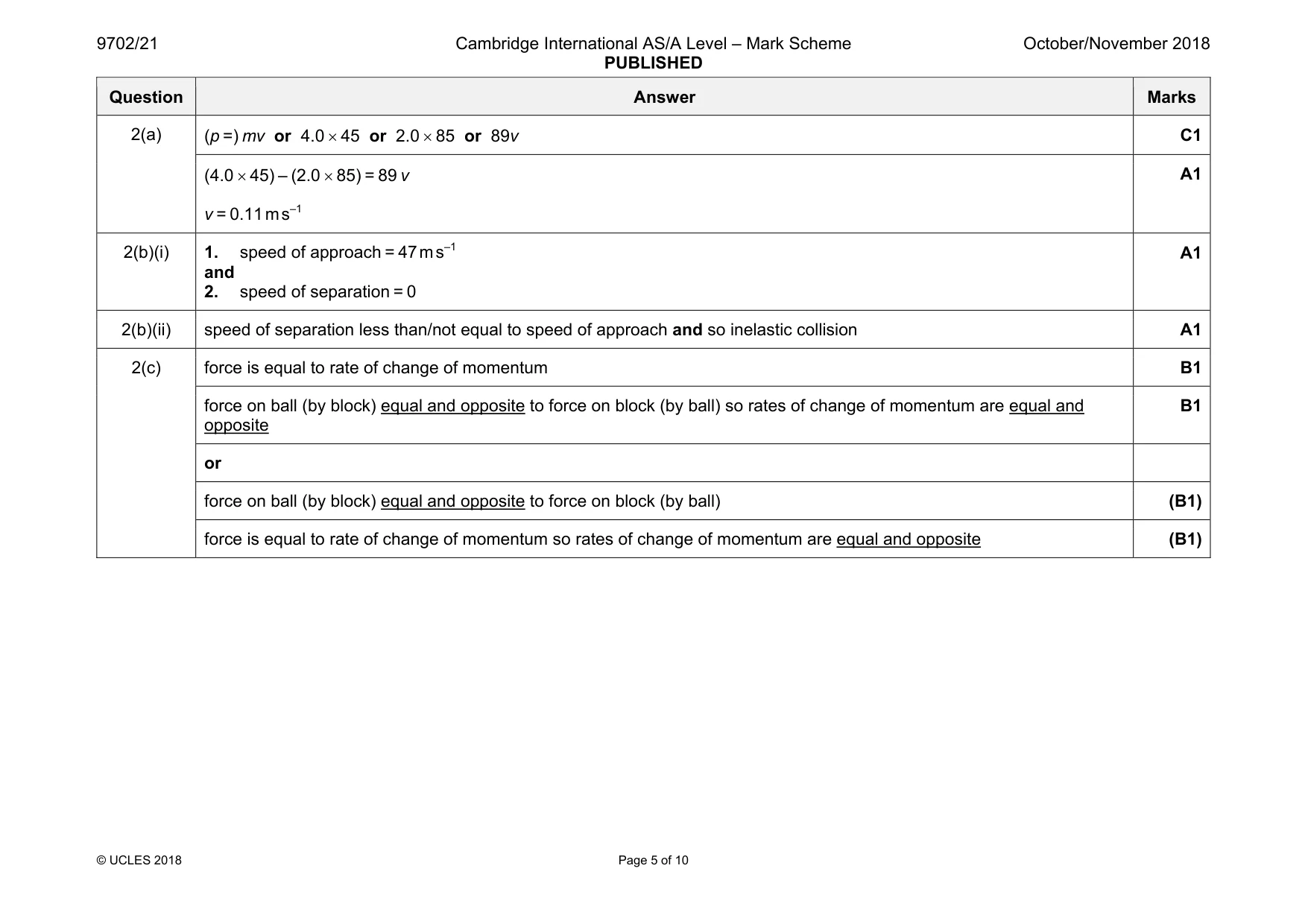 Mark scheme, page 5 of 10