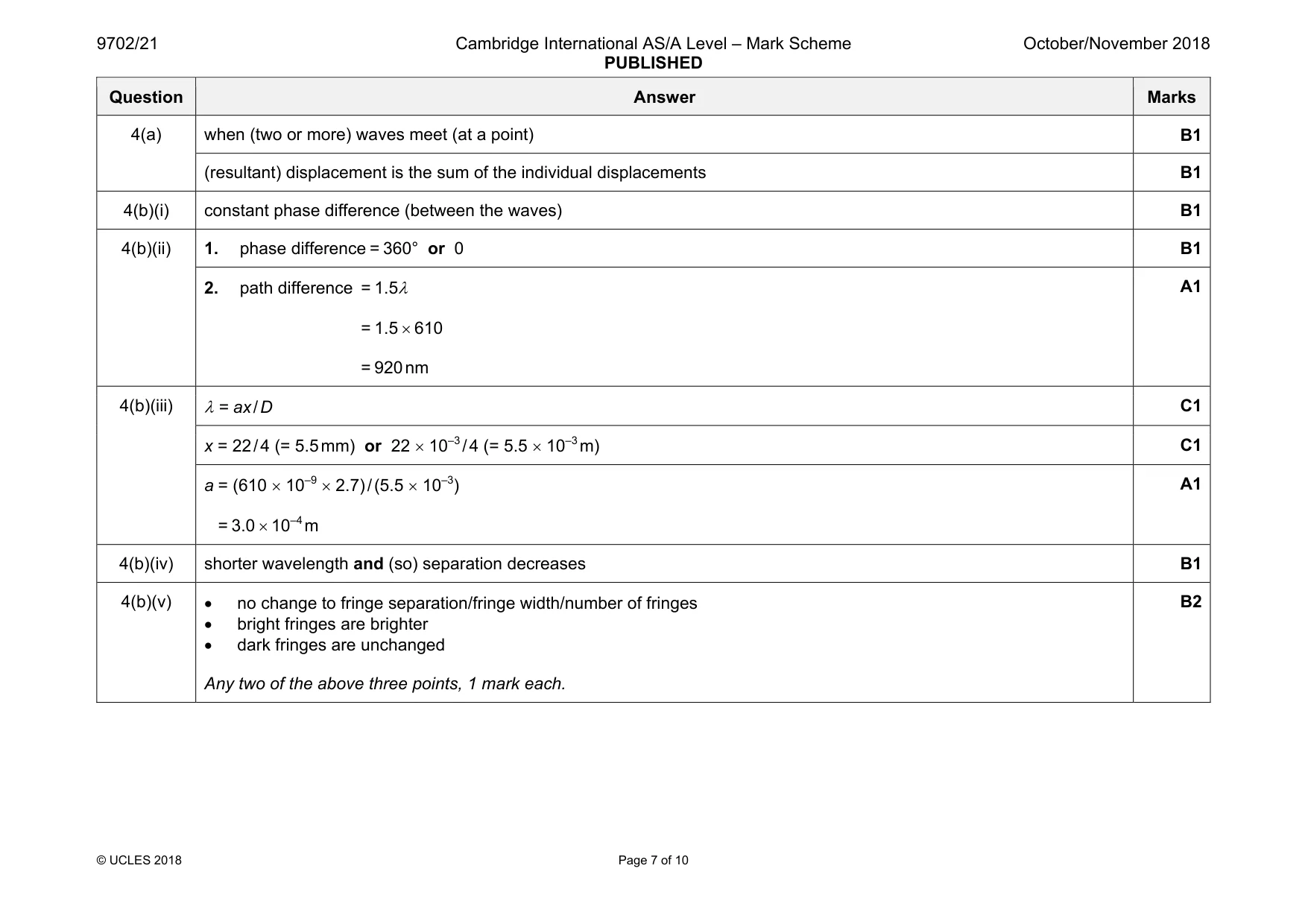 Mark scheme, page 7 of 10