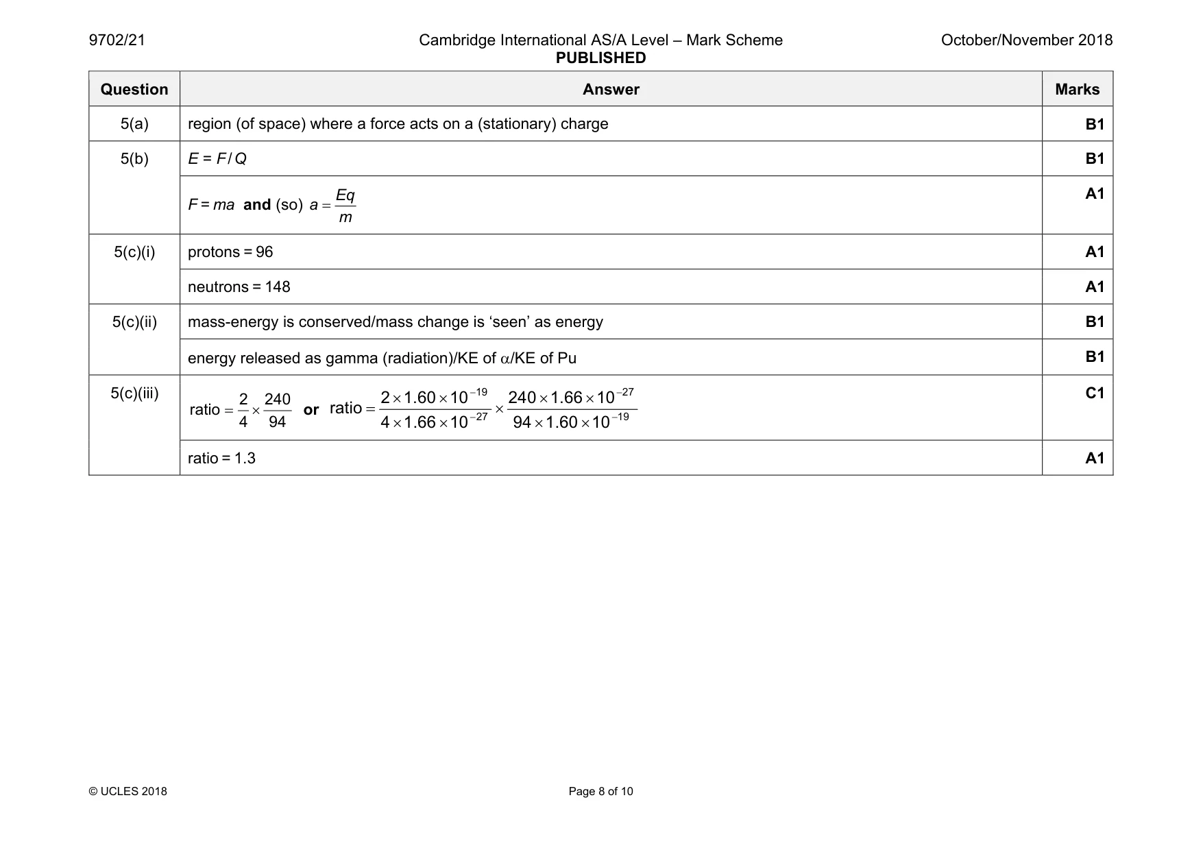 Mark scheme, page 8 of 10