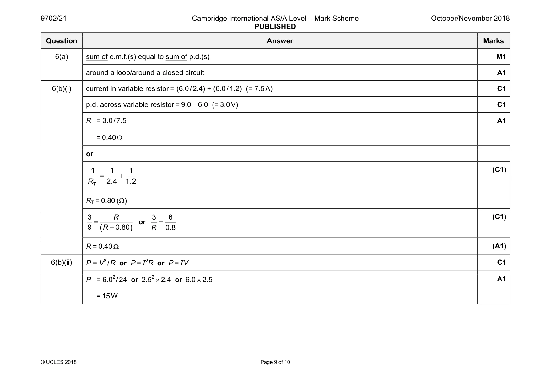 Mark scheme, page 9 of 10