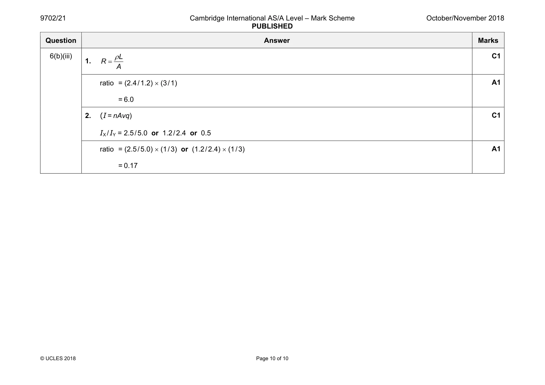 Mark scheme, page 10 of 10