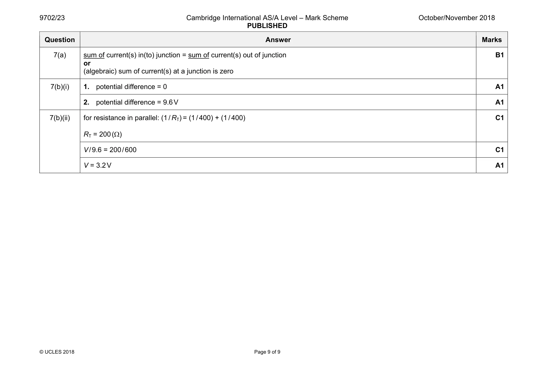 Mark scheme, page 9 of 9