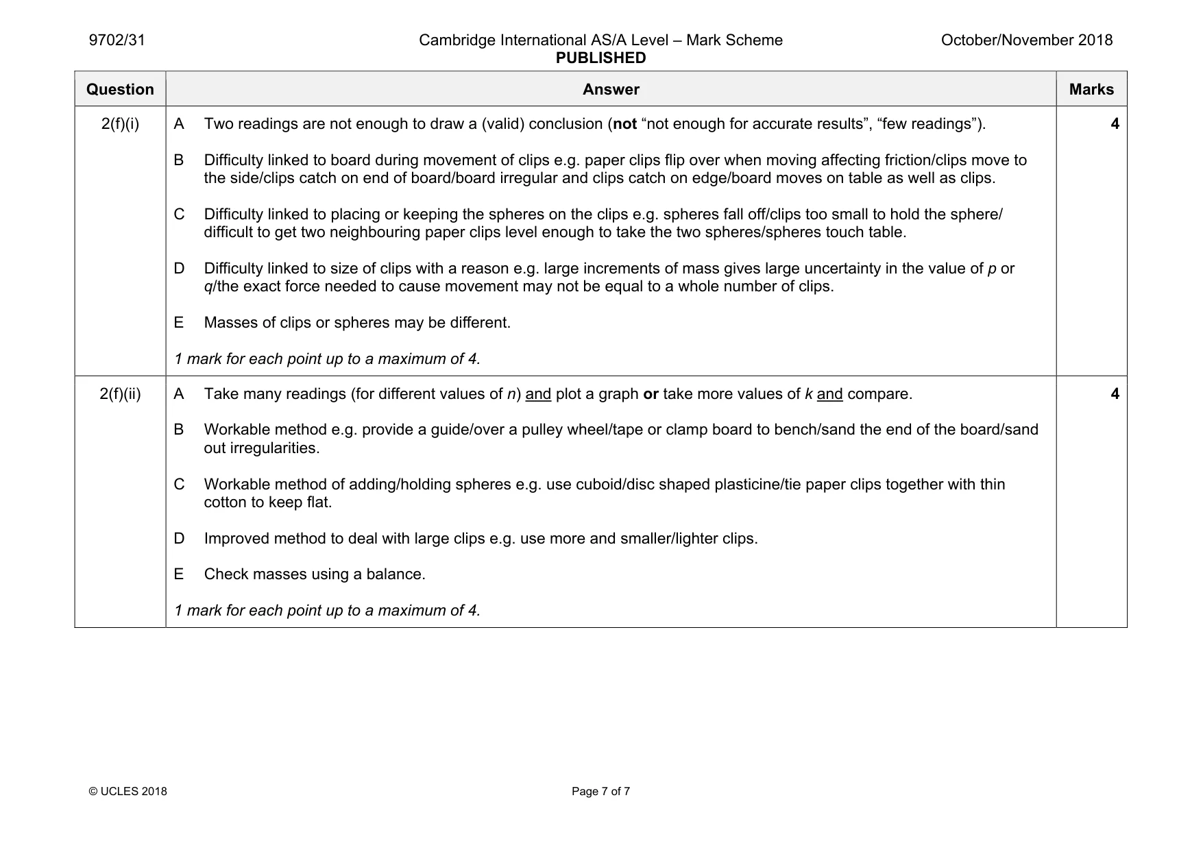 Mark scheme, page 7 of 7