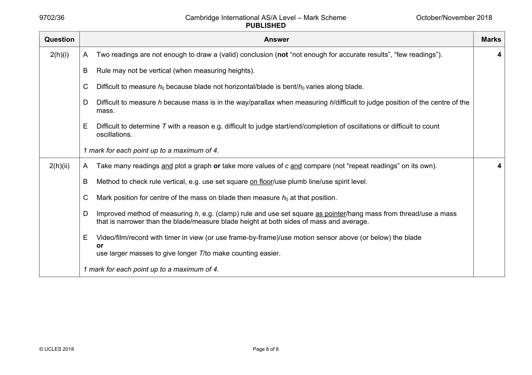 Mark scheme, page 8 of 8