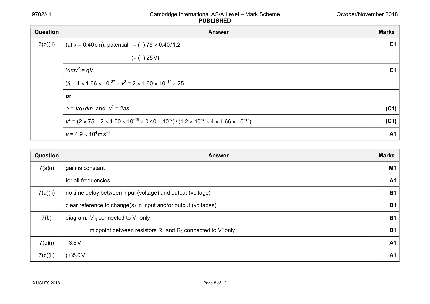 Mark scheme, page 8 of 12