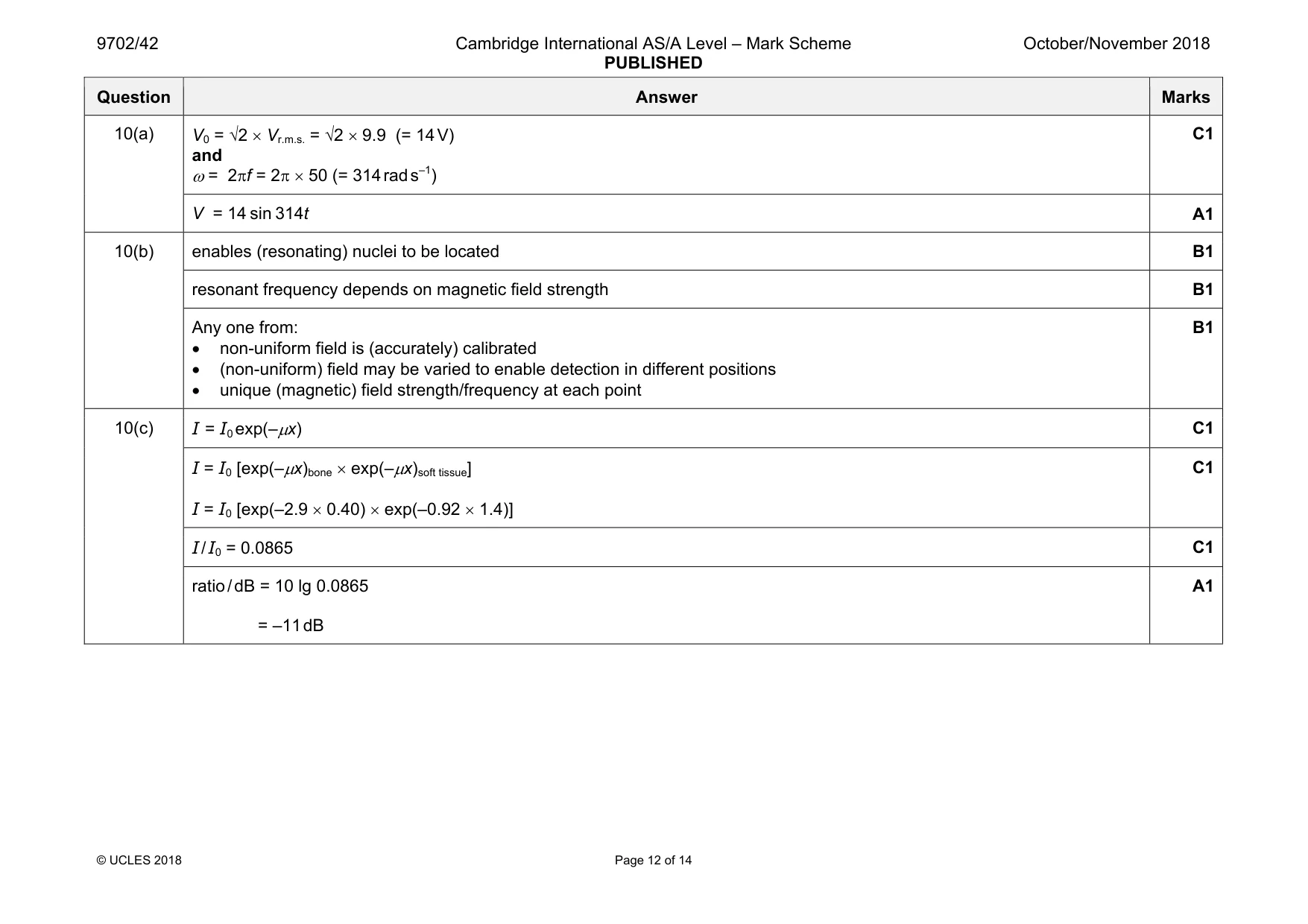 Mark scheme, page 12 of 14