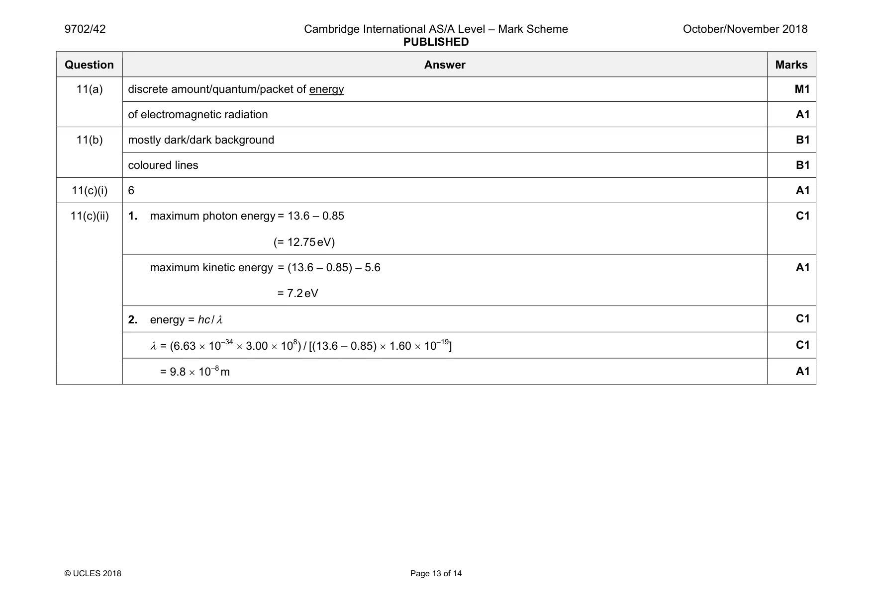 Mark scheme, page 13 of 14