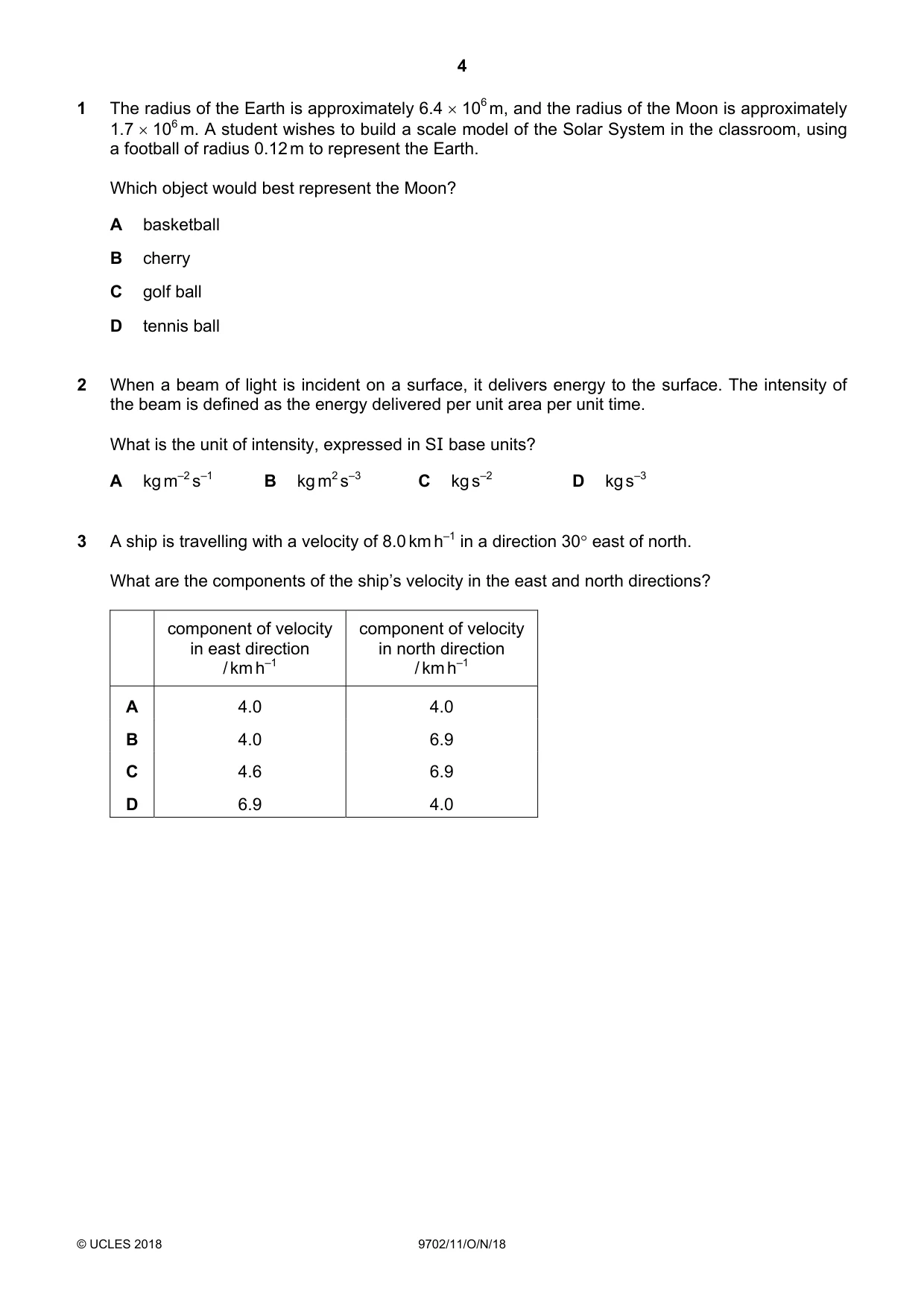 Cambridge A Level Physics 9702 2018 Oct/Nov Paper 1 · Variant 1 question paper, page 4 of 24
