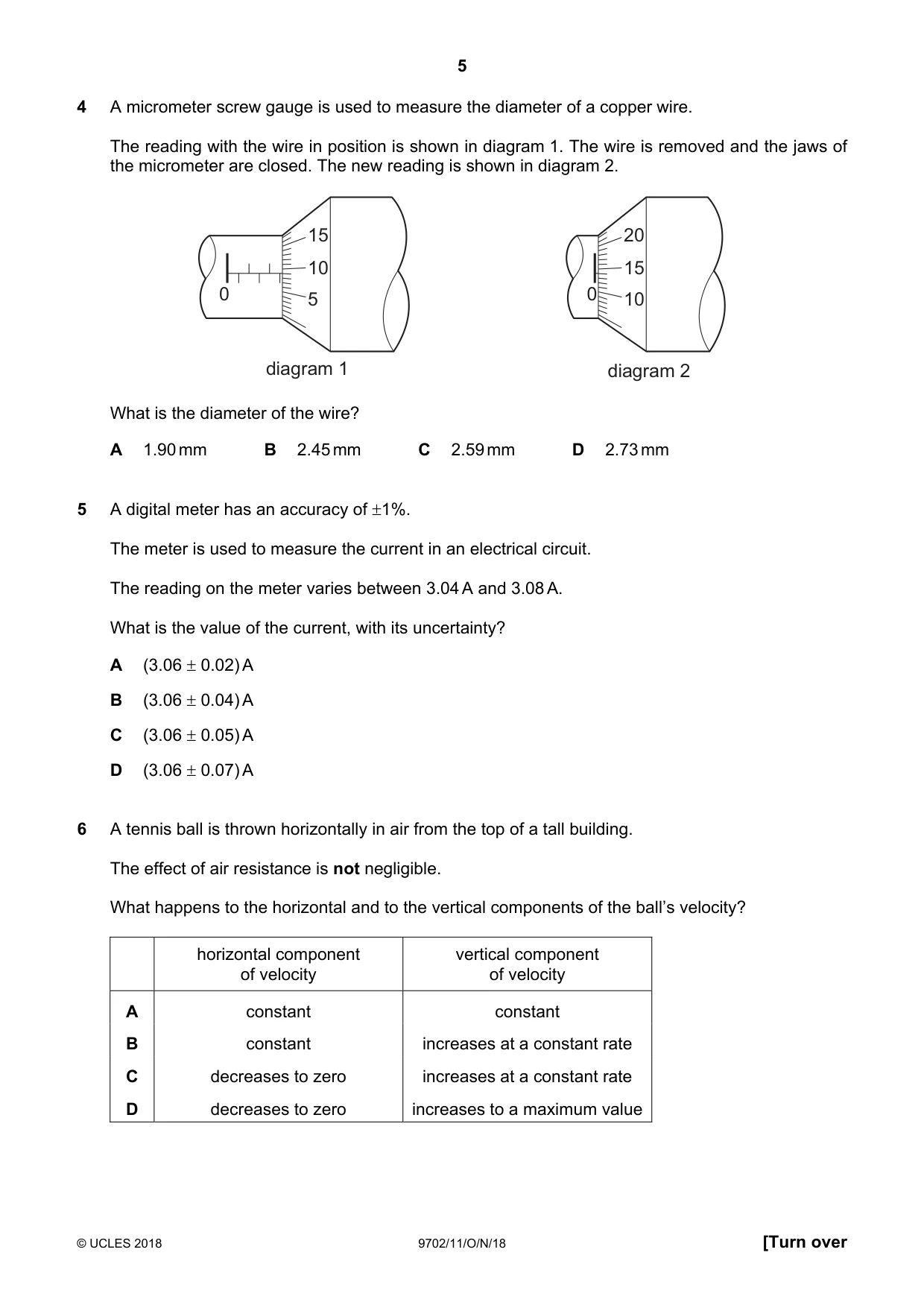 Cambridge A Level Physics 9702 2018 Oct/Nov Paper 1 · Variant 1 question paper, page 5 of 24