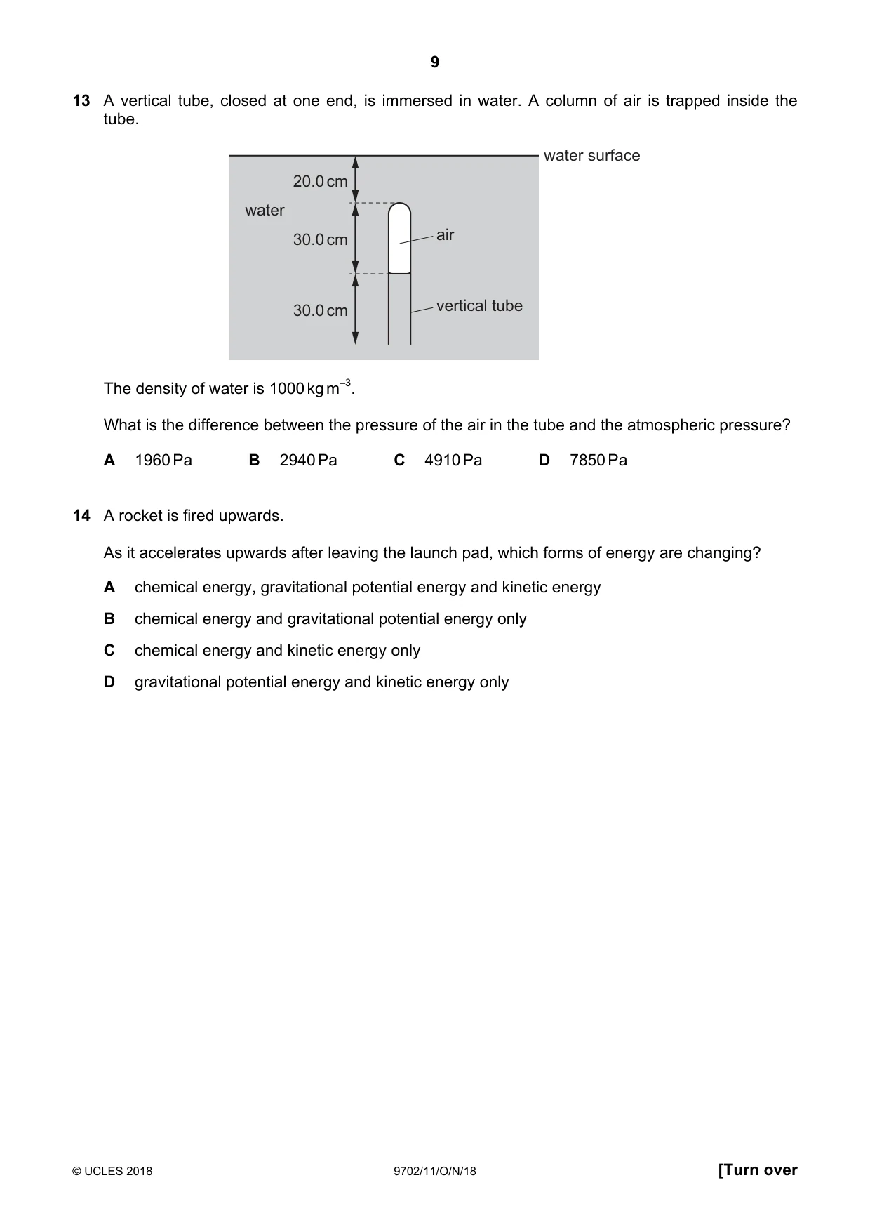 Cambridge A Level Physics 9702 2018 Oct/Nov Paper 1 · Variant 1 question paper, page 9 of 24