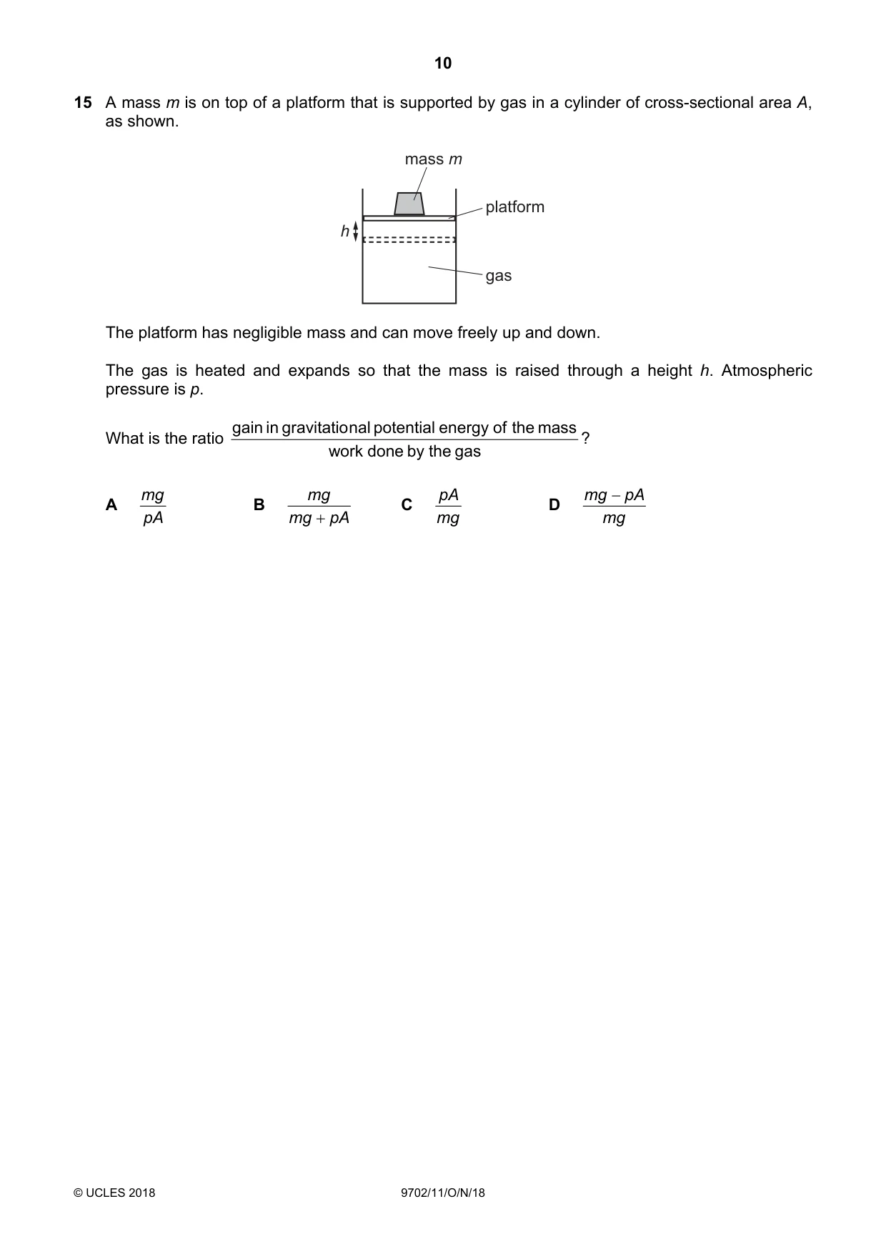 Cambridge A Level Physics 9702 2018 Oct/Nov Paper 1 · Variant 1 question paper, page 10 of 24