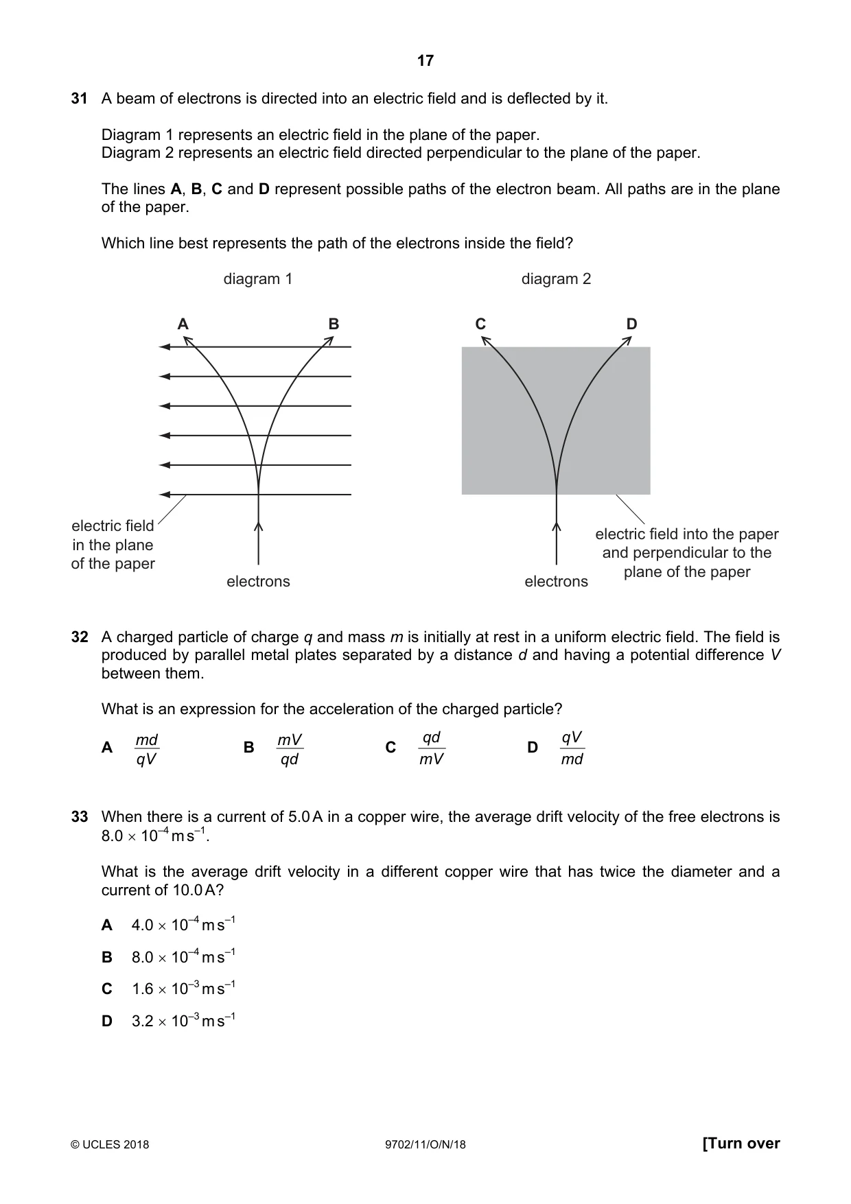 Cambridge A Level Physics 9702 2018 Oct/Nov Paper 1 · Variant 1 question paper, page 17 of 24