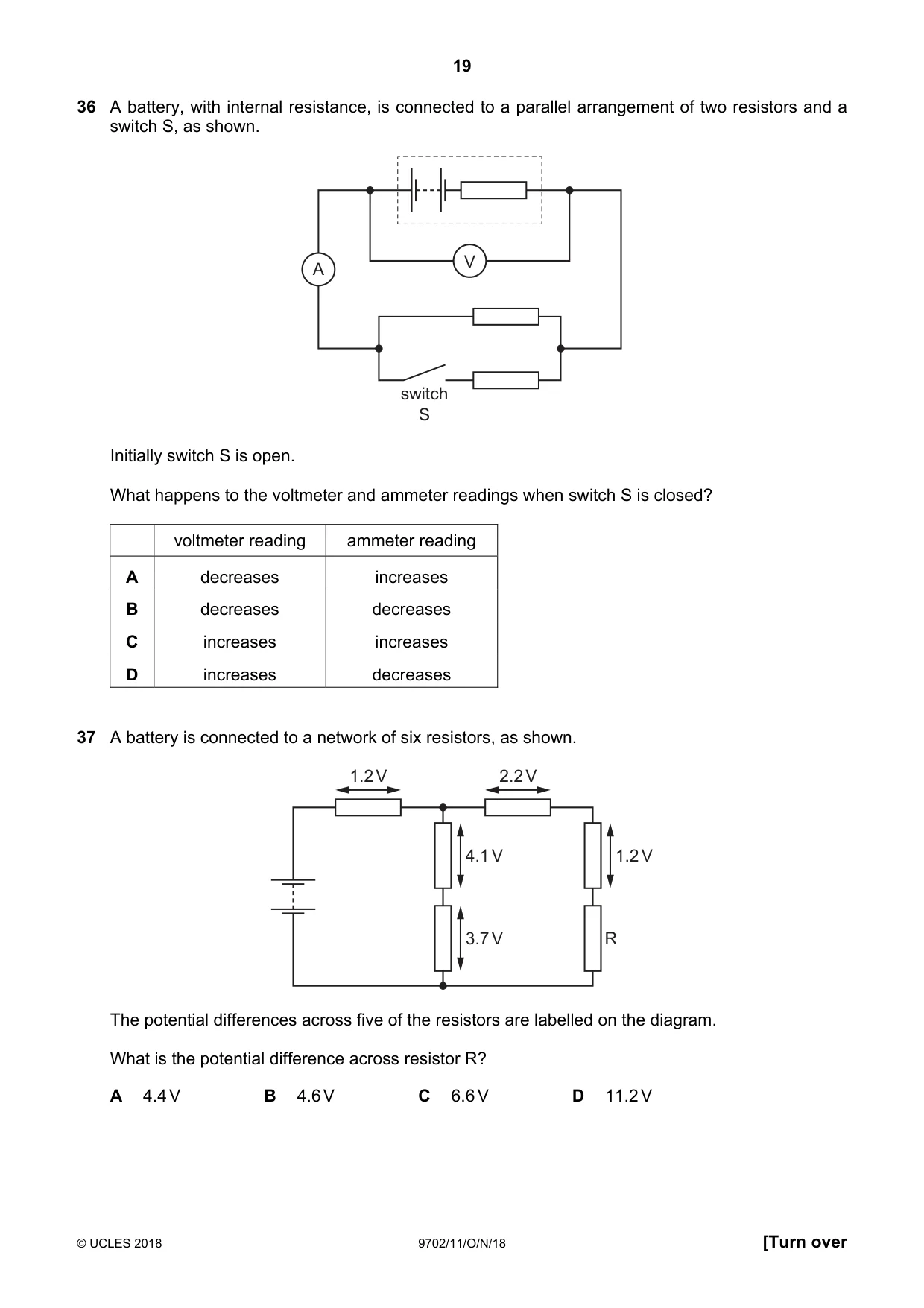 Cambridge A Level Physics 9702 2018 Oct/Nov Paper 1 · Variant 1 question paper, page 19 of 24