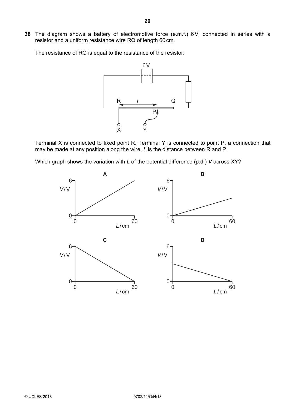 Cambridge A Level Physics 9702 2018 Oct/Nov Paper 1 · Variant 1 question paper, page 20 of 24