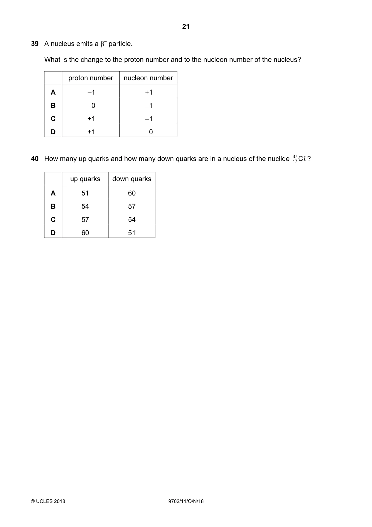 Cambridge A Level Physics 9702 2018 Oct/Nov Paper 1 · Variant 1 question paper, page 21 of 24