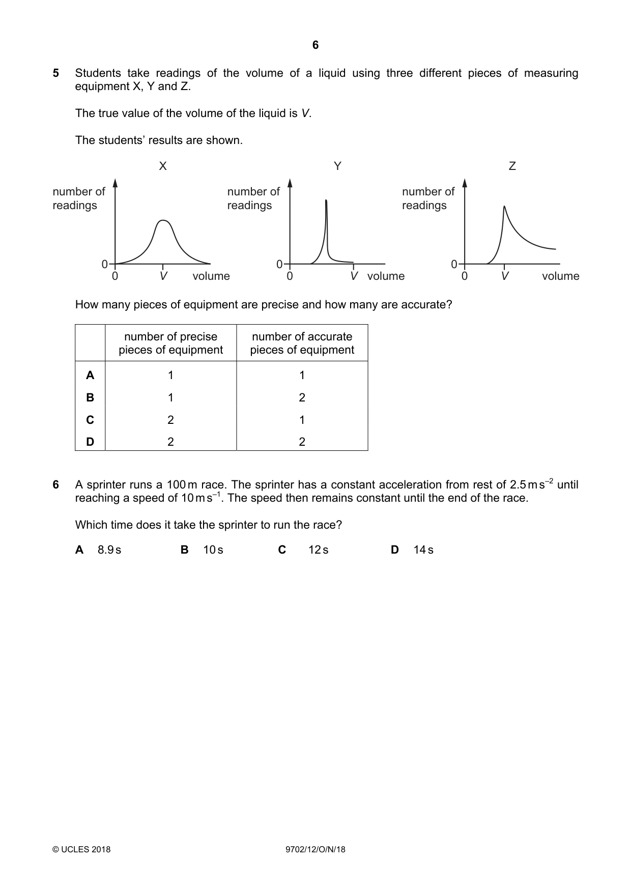 Cambridge A Level Physics 9702 2018 Oct/Nov Paper 1 · Variant 2 question paper, page 6 of 20