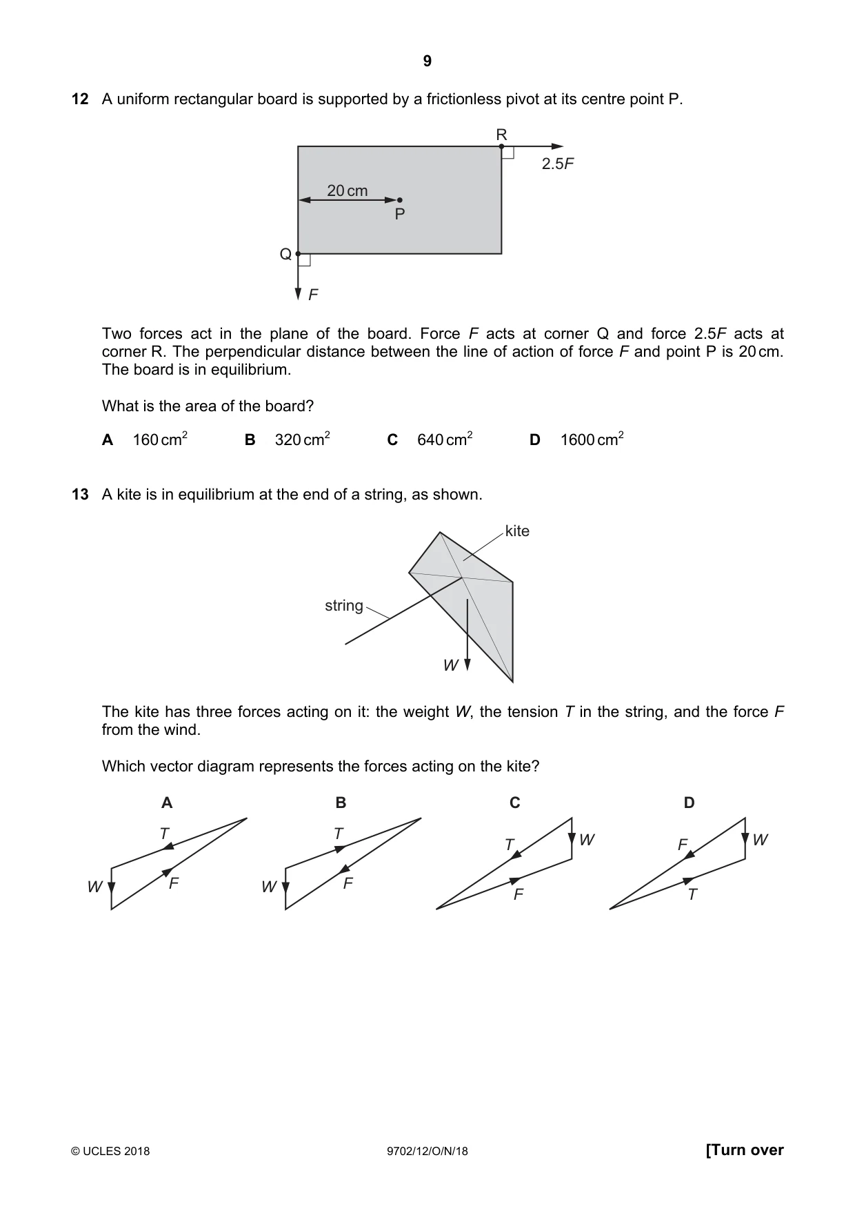 Cambridge A Level Physics 9702 2018 Oct/Nov Paper 1 · Variant 2 question paper, page 9 of 20