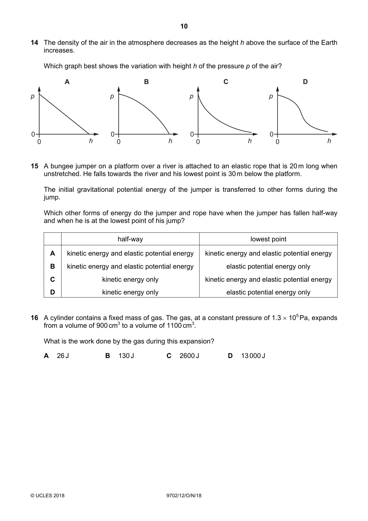 Cambridge A Level Physics 9702 2018 Oct/Nov Paper 1 · Variant 2 question paper, page 10 of 20