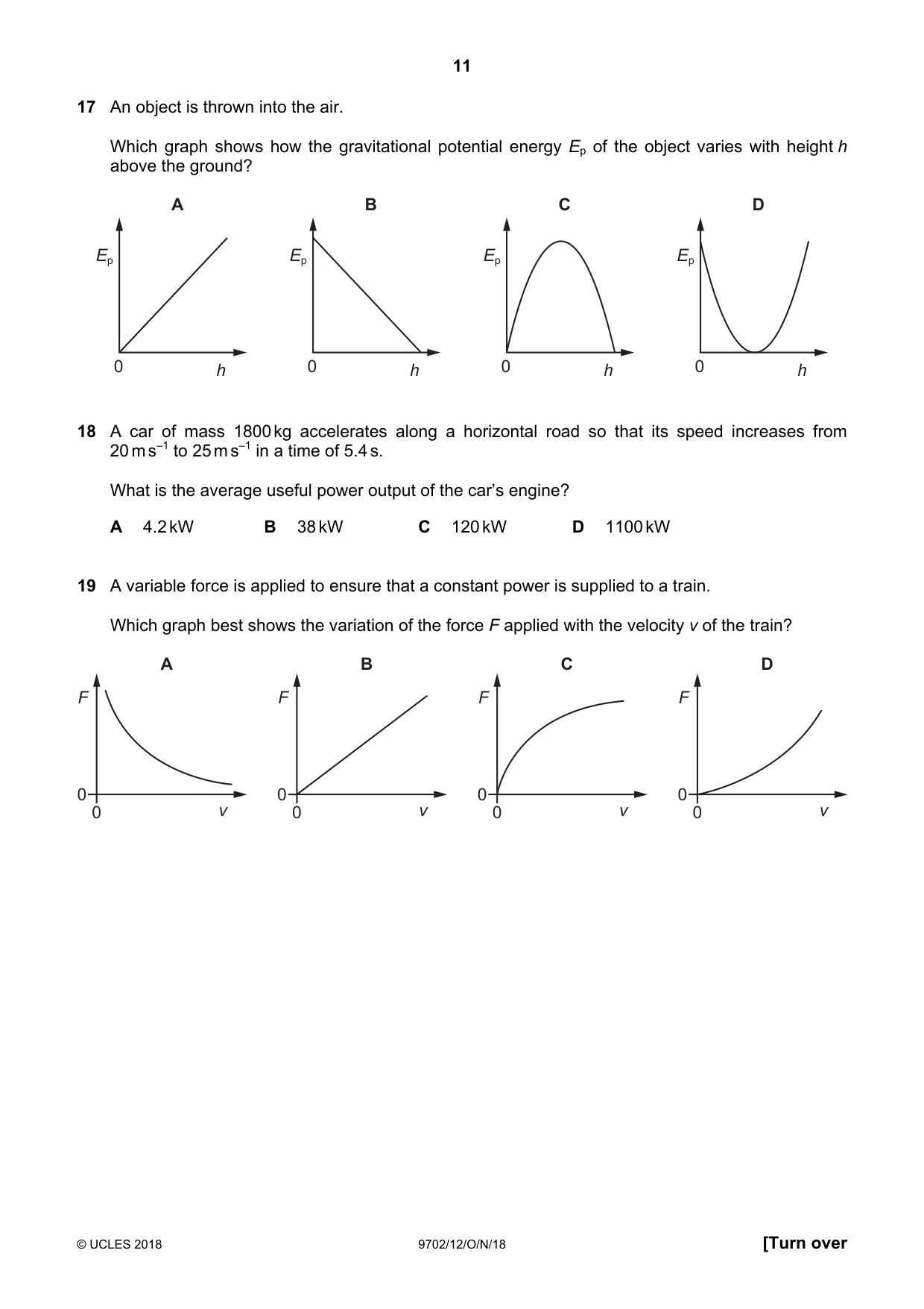 Cambridge A Level Physics 9702 2018 Oct/Nov Paper 1 · Variant 2 question paper, page 11 of 20