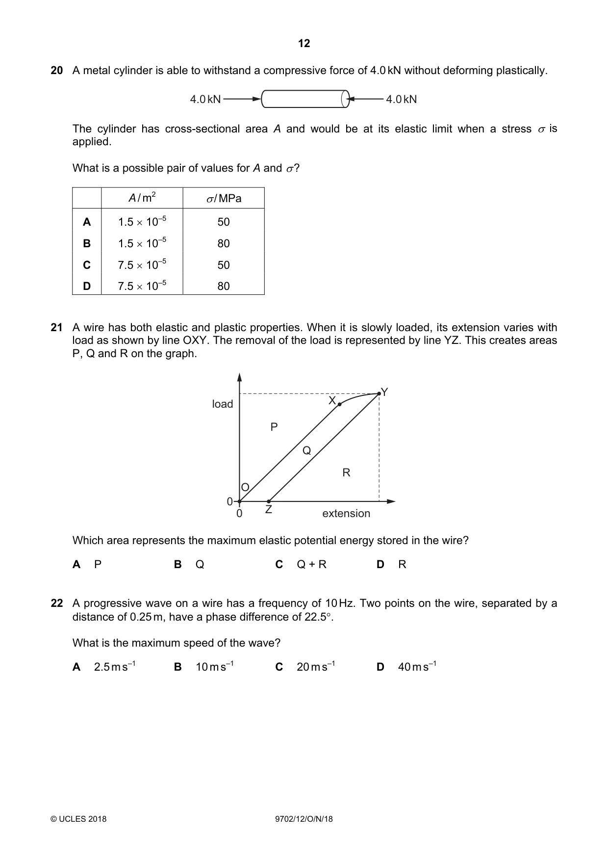 Cambridge A Level Physics 9702 2018 Oct/Nov Paper 1 · Variant 2 question paper, page 12 of 20