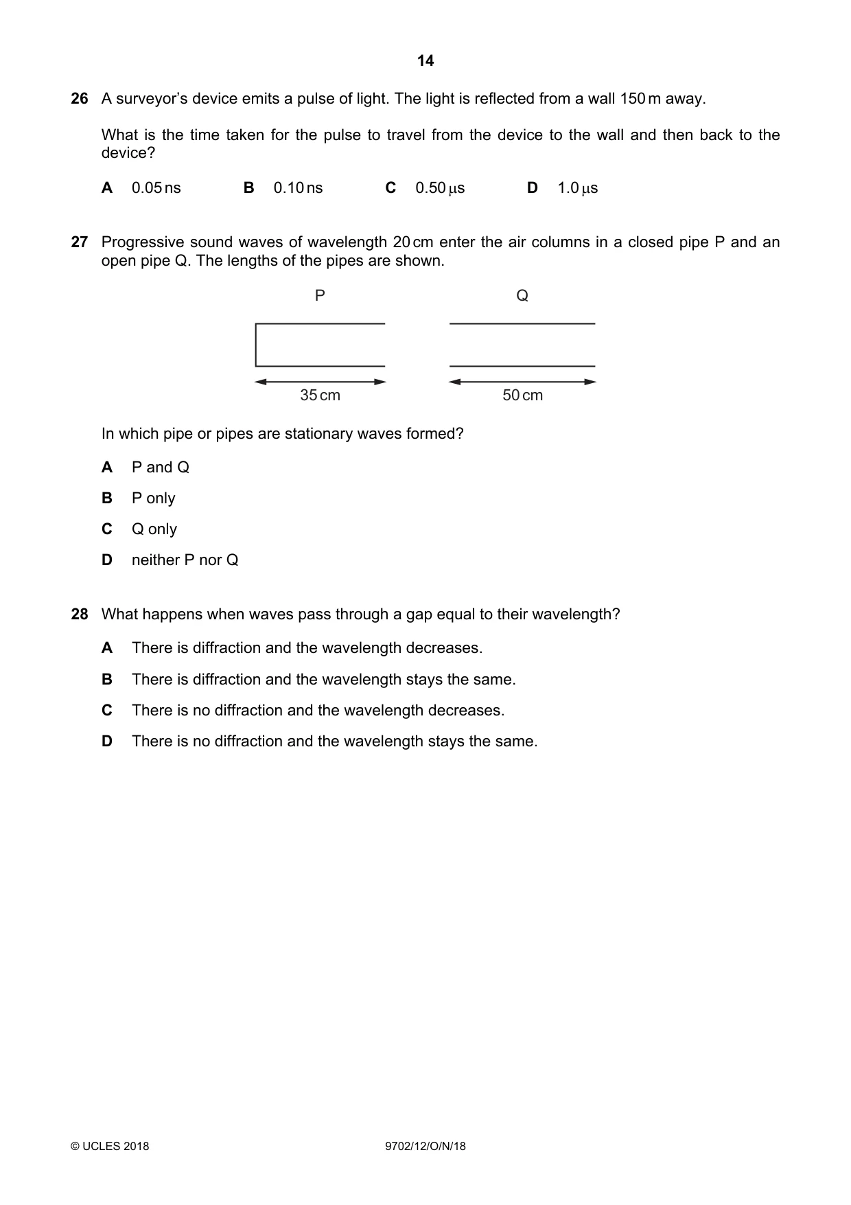 Cambridge A Level Physics 9702 2018 Oct/Nov Paper 1 · Variant 2 question paper, page 14 of 20